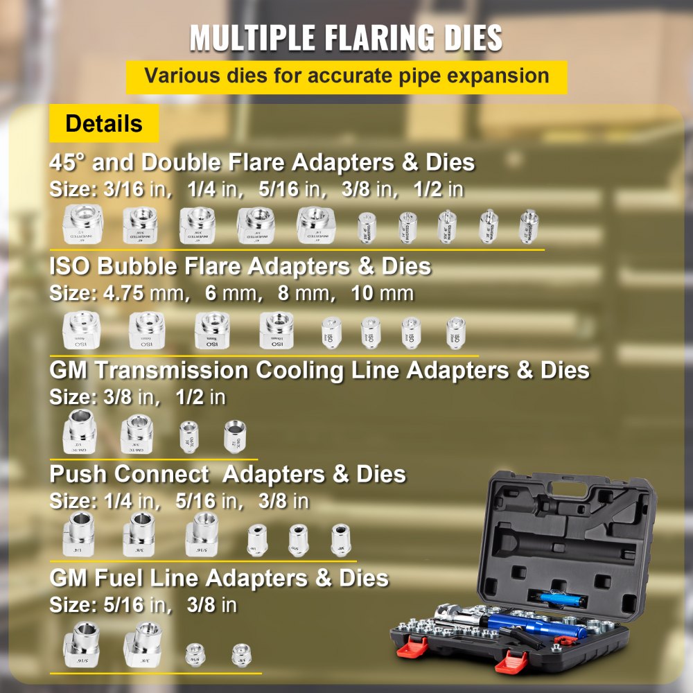 VEVOR Hydraulic Flaring Tool Kit, 45° Double Flaring Tool, Brake Repair Brake Flaring Tools for 3/16"-1/2", Brake Flare Tool with Tube Cutter and Deburrer, 32 PCS Tube Flaring Tools for Copper Lines 