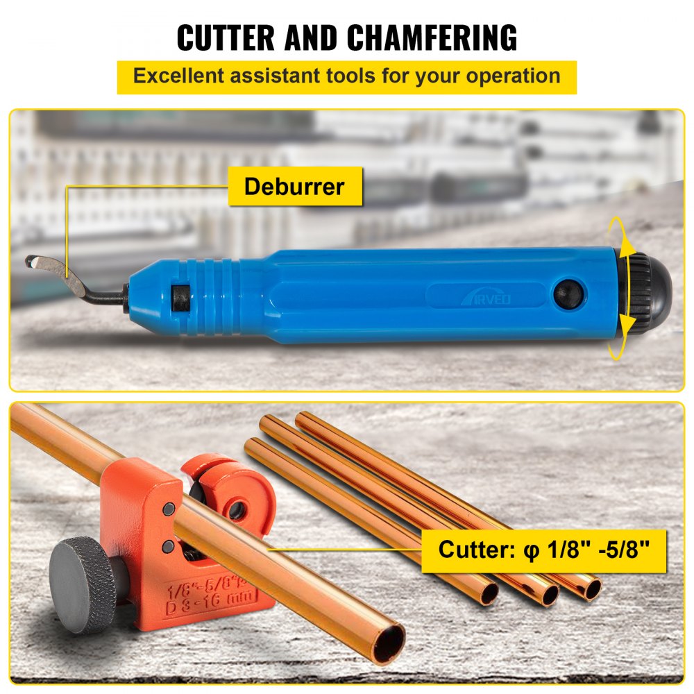 VEVOR Hydraulic Flaring Tool Kit, 45° Double Flaring Tool, Brake Repair Brake Flaring Tools for 3/16"-1/2", Brake Flare Tool with Tube Cutter and Deburrer, 32 PCS Tube Flaring Tools for Copper Lines 