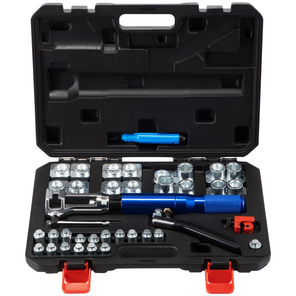 VEVOR Hydraulic Flaring Tool Kit, 45° Double Flaring Tool, Brake Repair Brake Flaring Tools for 3/16"-1/2", Brake Flare Tool with Tube Cutter and Deburrer, 32 PCS Tube Flaring Tools for Copper Lines 