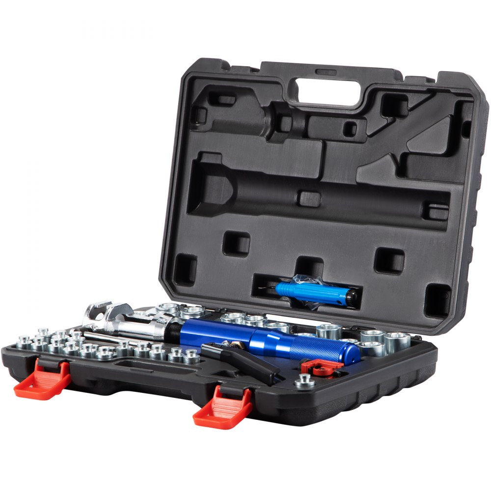 VEVOR Hydraulic Flaring Tool Kit, 45° Double Flaring Tool, Brake Repair Brake Flaring Tools for 3/16"-1/2", Brake Flare Tool with Tube Cutter and Deburrer, 32 PCS Tube Flaring Tools for Copper Lines 