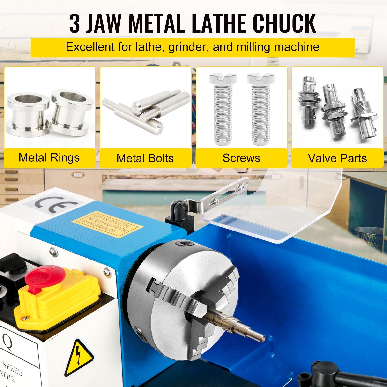 VEVOR  K11-100 Lathe Chuck 4" ,Metal Lathe Chuck  Self-centering 3 Jaw ,Lathe Chuck With Two Sets Of Jaws, for Grinding Machines Milling Machines 