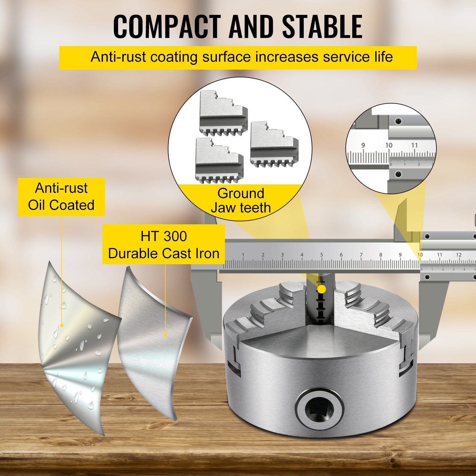 VEVOR  K11-100 Lathe Chuck 4" ,Metal Lathe Chuck  Self-centering 3 Jaw ,Lathe Chuck With Two Sets Of Jaws, for Grinding Machines Milling Machines 