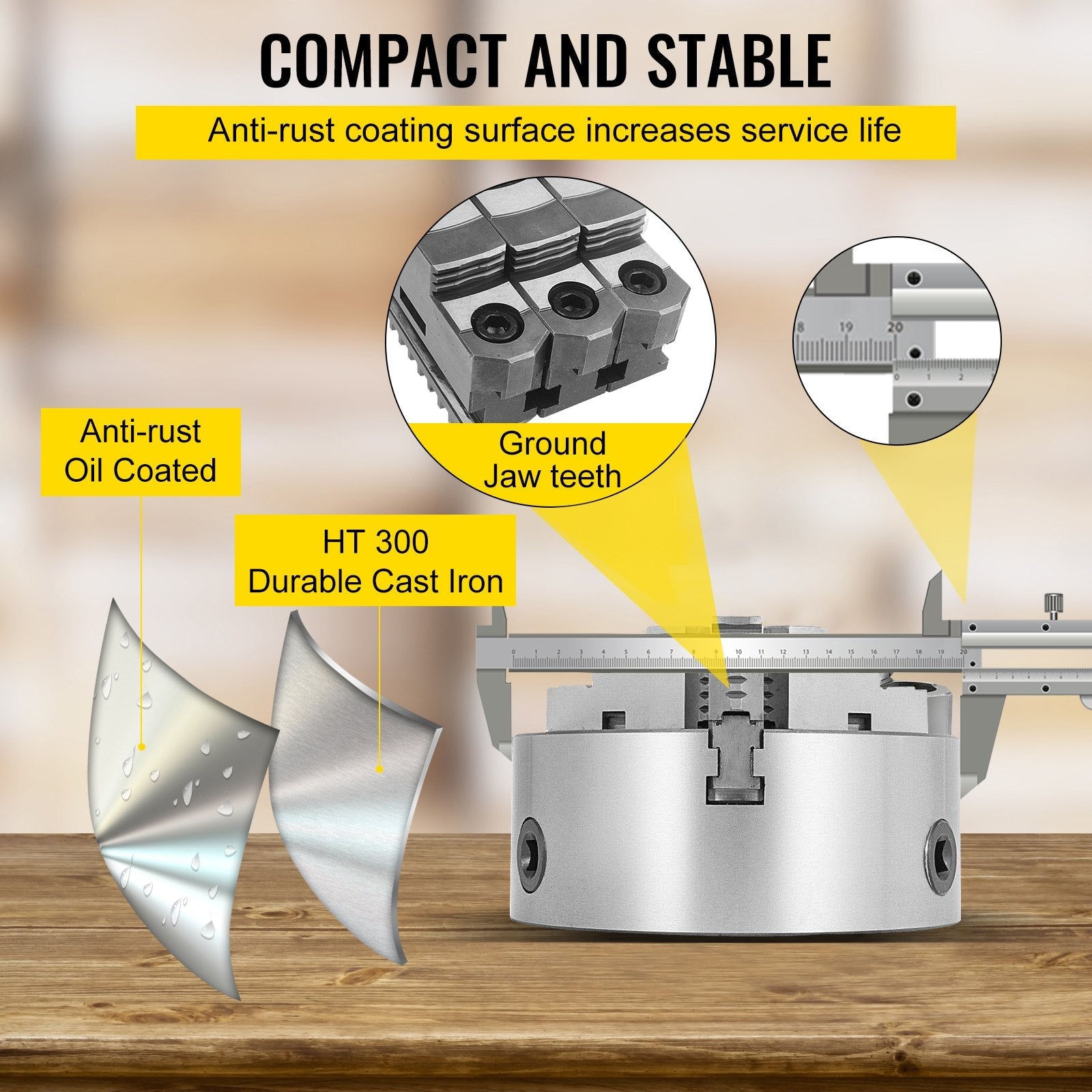 VEVOR K11-200 Lathe Chuck 8 Inch 3 Jaw,Self Centering Chuck Hardened Steel Jaws,Internal External Grinding for Lathe Drilling Milling Machine 
