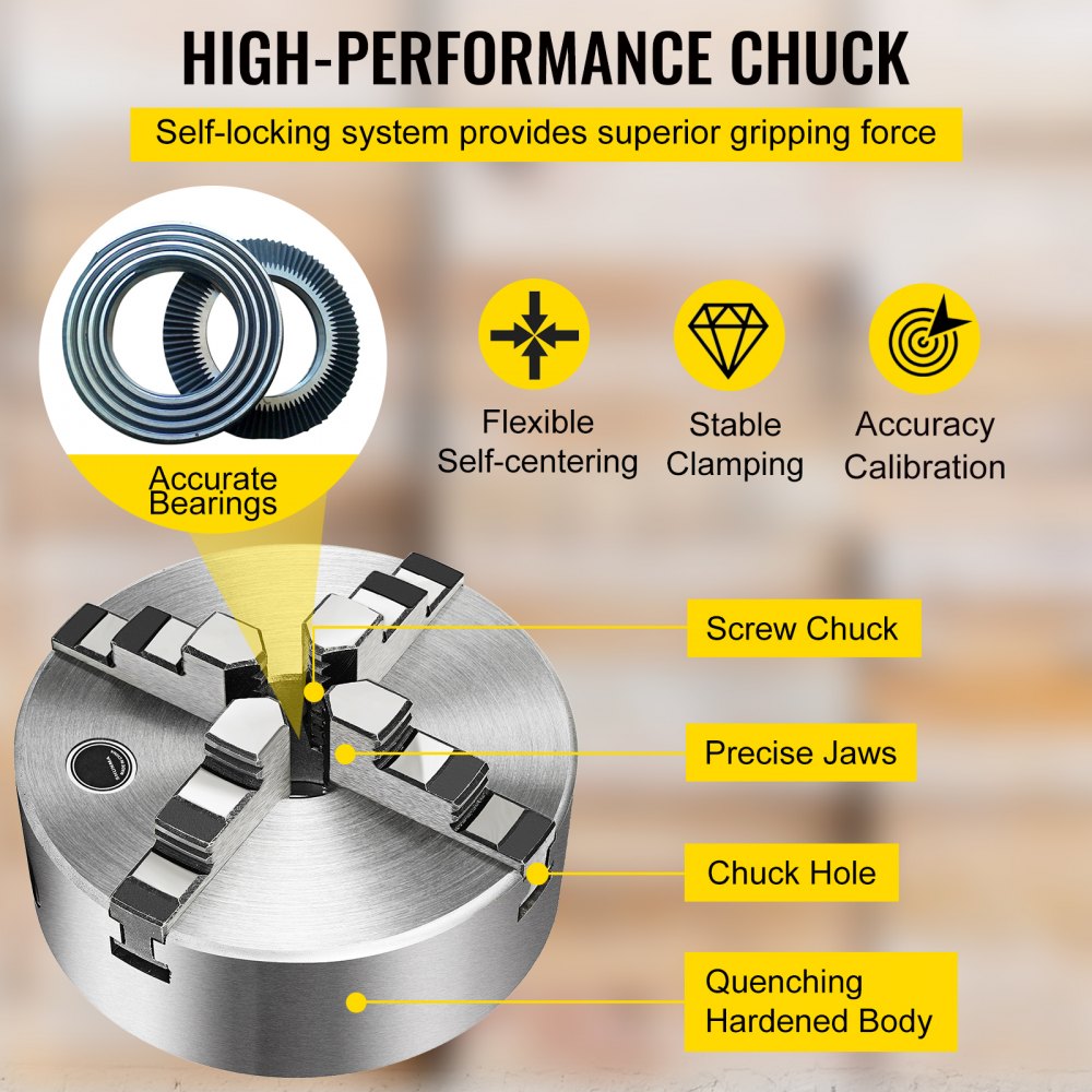 VEVOR K12-160 Lathe Chuck 6.3",Metal Lathe Chuck Self-Centering 4 Jaw,Lathe Chuck with Two Sets of Jaws, for Grinding Machines Milling Machines 