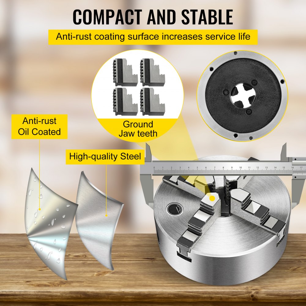 VEVOR K12-160 Lathe Chuck 6.3",Metal Lathe Chuck Self-Centering 4 Jaw,Lathe Chuck with Two Sets of Jaws, for Grinding Machines Milling Machines 