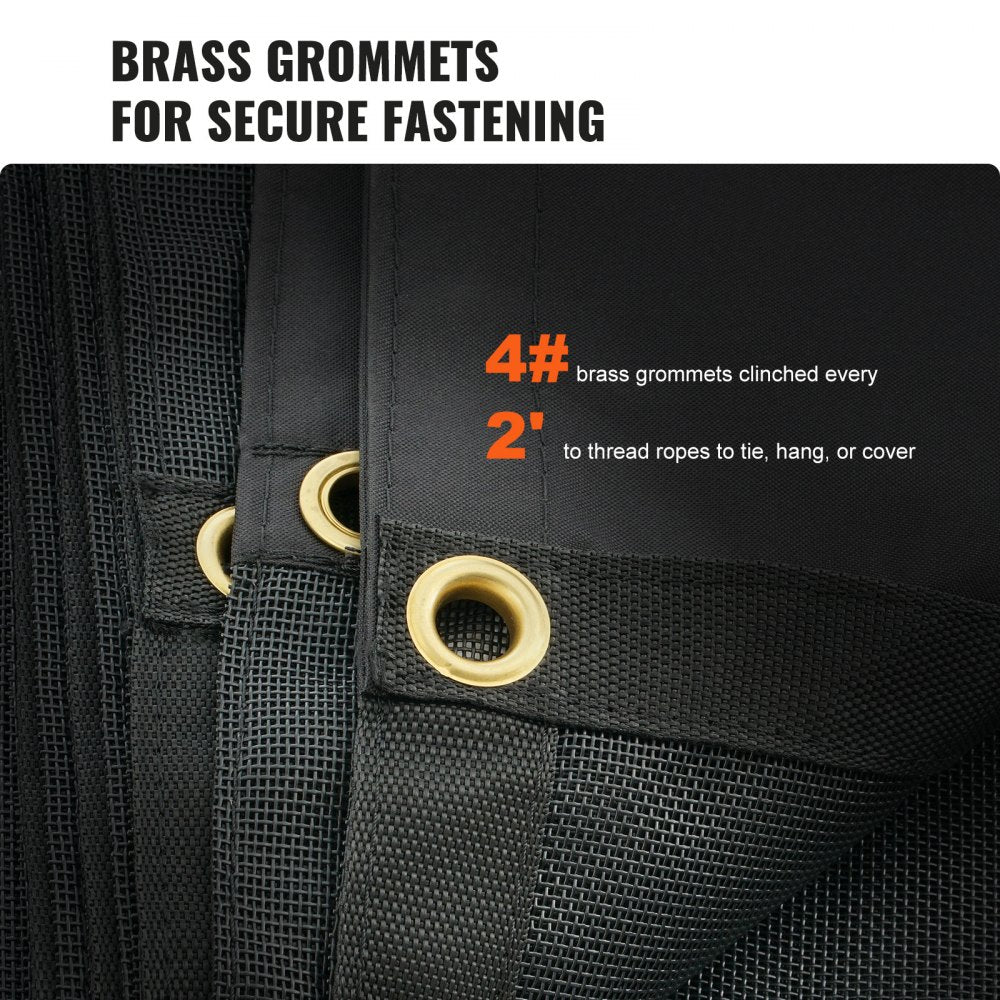 VEVOR Dump Truck Mesh Tarp, 7.5x18 ft, PVC Coated Black Heavy Duty Cover with 5.5" 18oz Double Pocket, Brass Grommets, Reinforced Double Needle Stitch Webbing Fits Manual or Electric Dump Truck System 