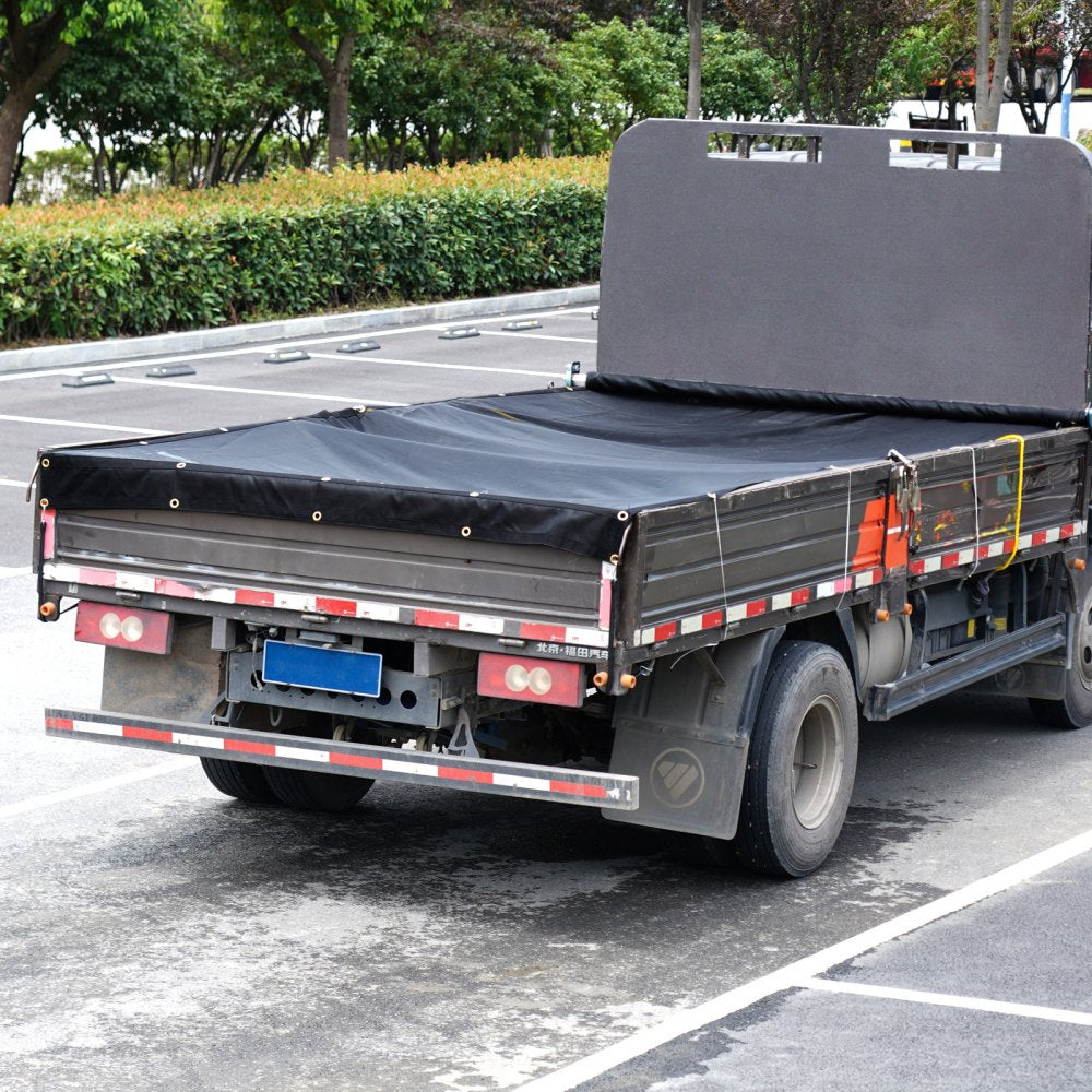VEVOR Dump Truck Mesh Tarp, 7.5x18 ft, PVC Coated Black Heavy Duty Cover with 5.5" 18oz Double Pocket, Brass Grommets, Reinforced Double Needle Stitch Webbing Fits Manual or Electric Dump Truck System 