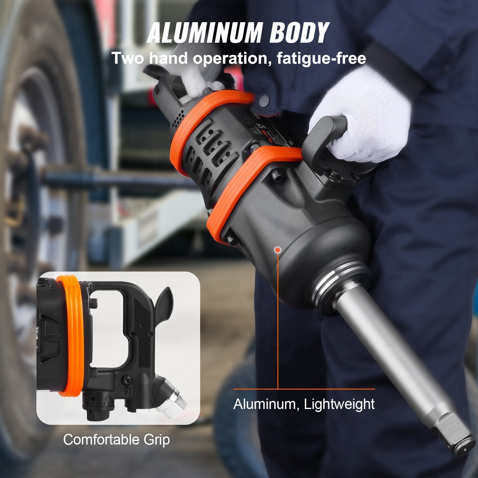 VEVOR 1 Inch Air Impact Wrench, Up to 5175 ft-lbs Beast Reverse Torque Output Pneumatic Impact w/ 8 Inch Anvil for Heavy Duty Machinery/Semi-Truck/Bus 
