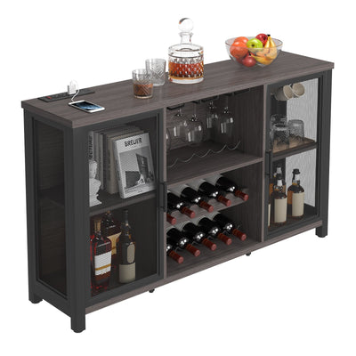 VEVOR 47 Inch Industrial Bar Cabinet, Wine Table for Liquor & Glasses, Sideboard Buffet Cabinet with Wine Rack, Freestanding Farmhouse Wood Coffee Bar Cabinet for Living Room, Home Bar, Kitchen White 