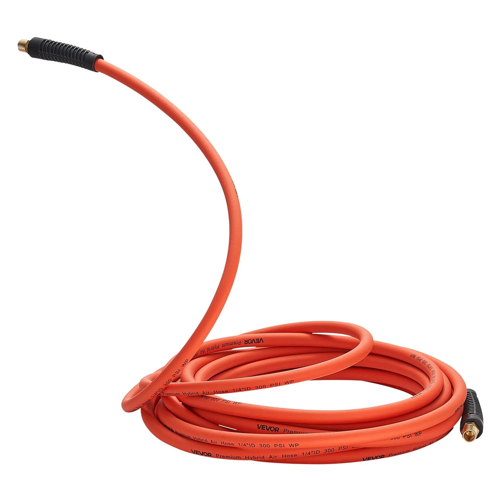 VEVOR Air Hose, 1/4" x 100ft Hybrid Air Hose, Lightweight, Kink Resistant, Pneumatic Hoses with 1/4 inch Solid Brass Male Fitting, Three-Layer Hybrid Material, 300 PSI, All-Weather Flexibility, Orange 