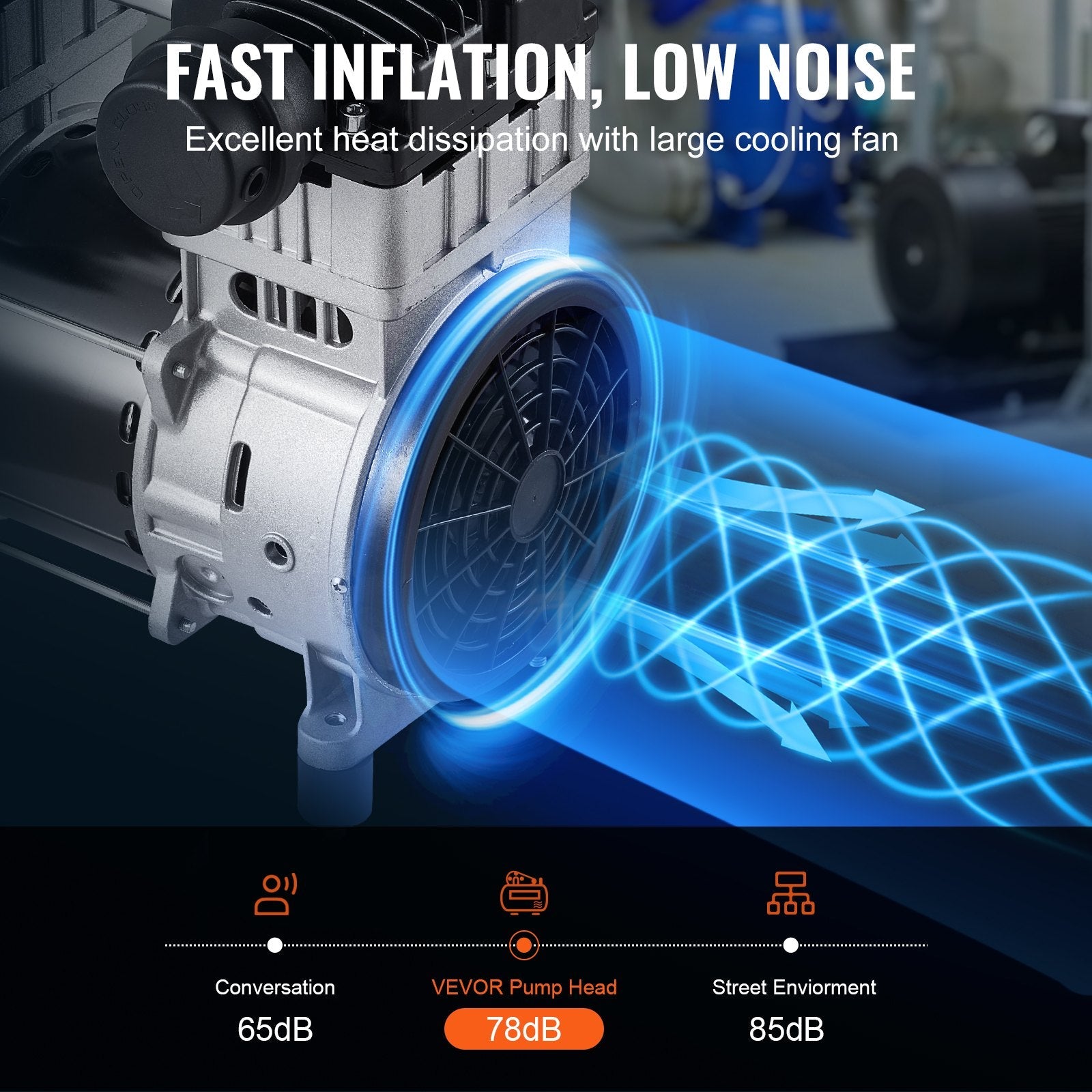 VEVOR Air Compressor Motor 2HP 5.2CFM @ 90PSI Oil Free with Max. 145PSI Pressure 