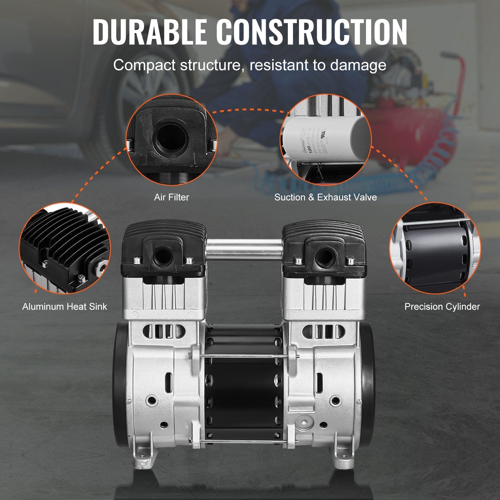 VEVOR Air Compressor Motor 2HP 5.2CFM @ 90PSI Oil Free with Max. 145PSI Pressure 