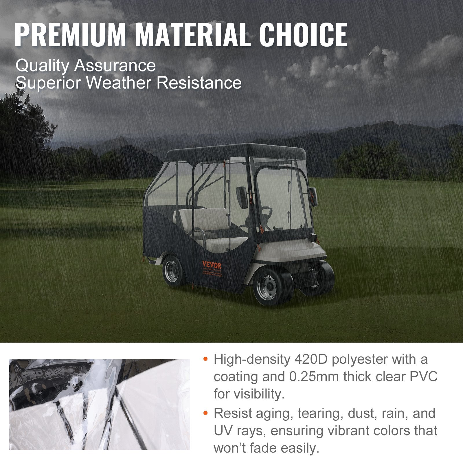 VEVOR Golf Cart Enclosure, 420D Polyester Driving Enclosure with 4-Sided Transparent Windows, 4 Passenger Club Car Covers Universal Fits for Most Brand Carts, Sunproof and Dustproof Outdoor Cart Cover 