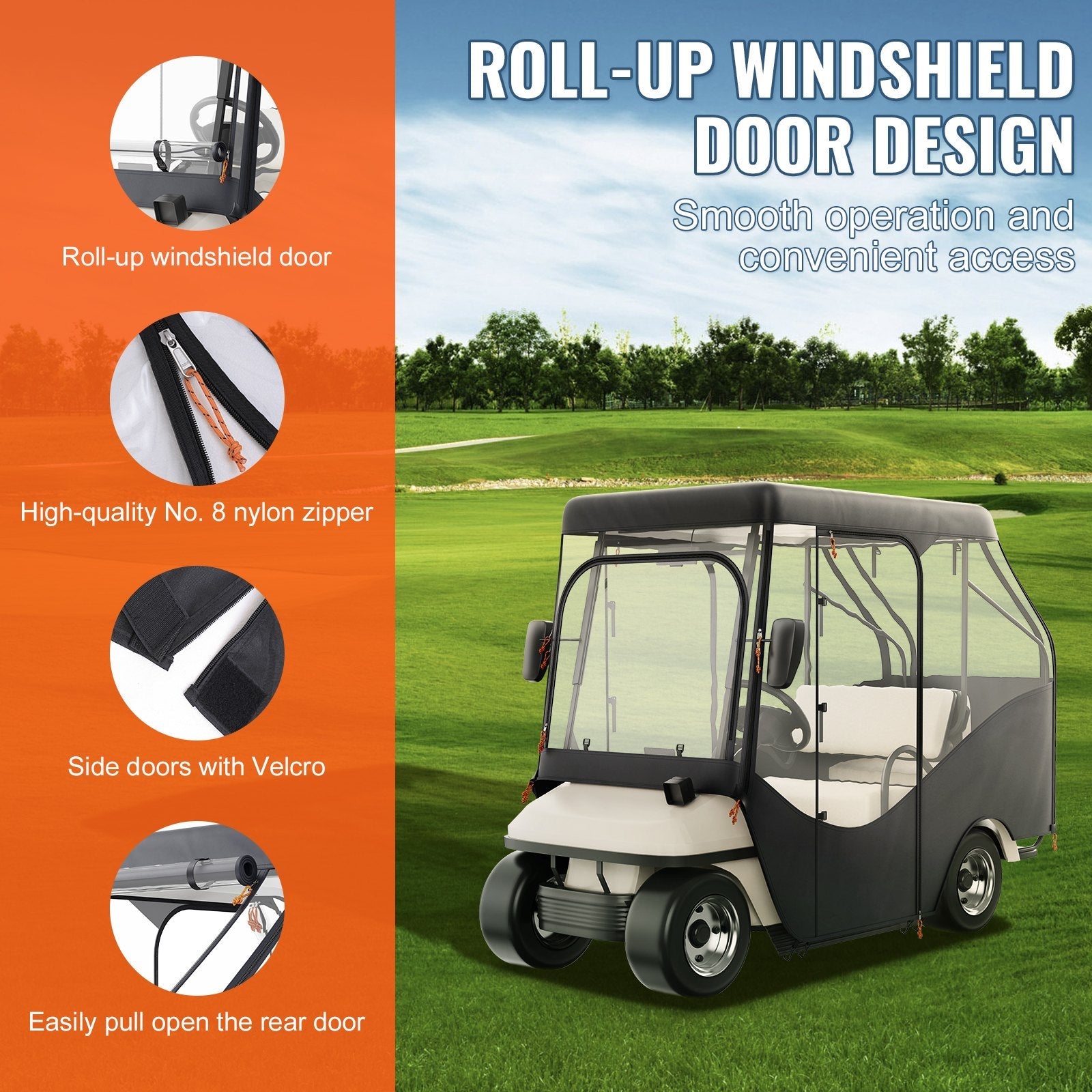 VEVOR Golf Cart Enclosure, 420D Polyester Driving Enclosure with 4-Sided Transparent Windows, 4 Passenger Club Car Covers Universal Fits for Most Brand Carts, Sunproof and Dustproof Outdoor Cart Cover 