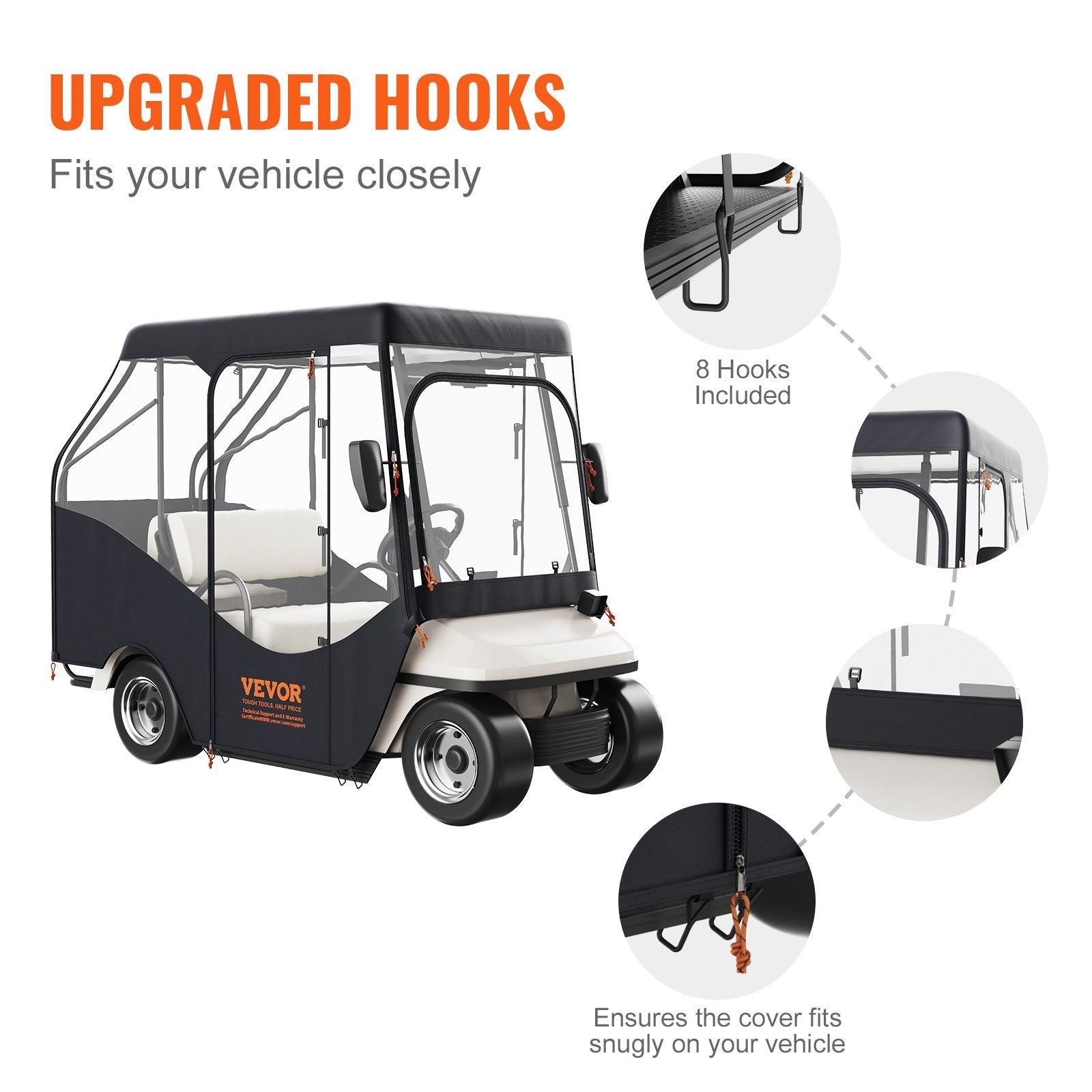 VEVOR Golf Cart Enclosure, 420D Polyester Driving Enclosure with 4-Sided Transparent Windows, 4 Passenger Club Car Covers Universal Fits for Most Brand Carts, Sunproof and Dustproof Outdoor Cart Cover 