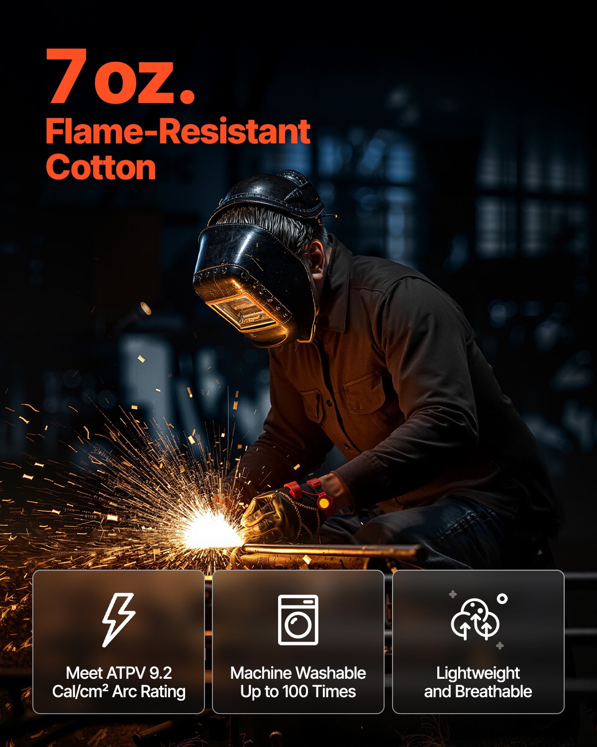 VEVOR Flame-Resistant Welding Jacket M Size 7oz FR Cotton Welding Safety Jacket 