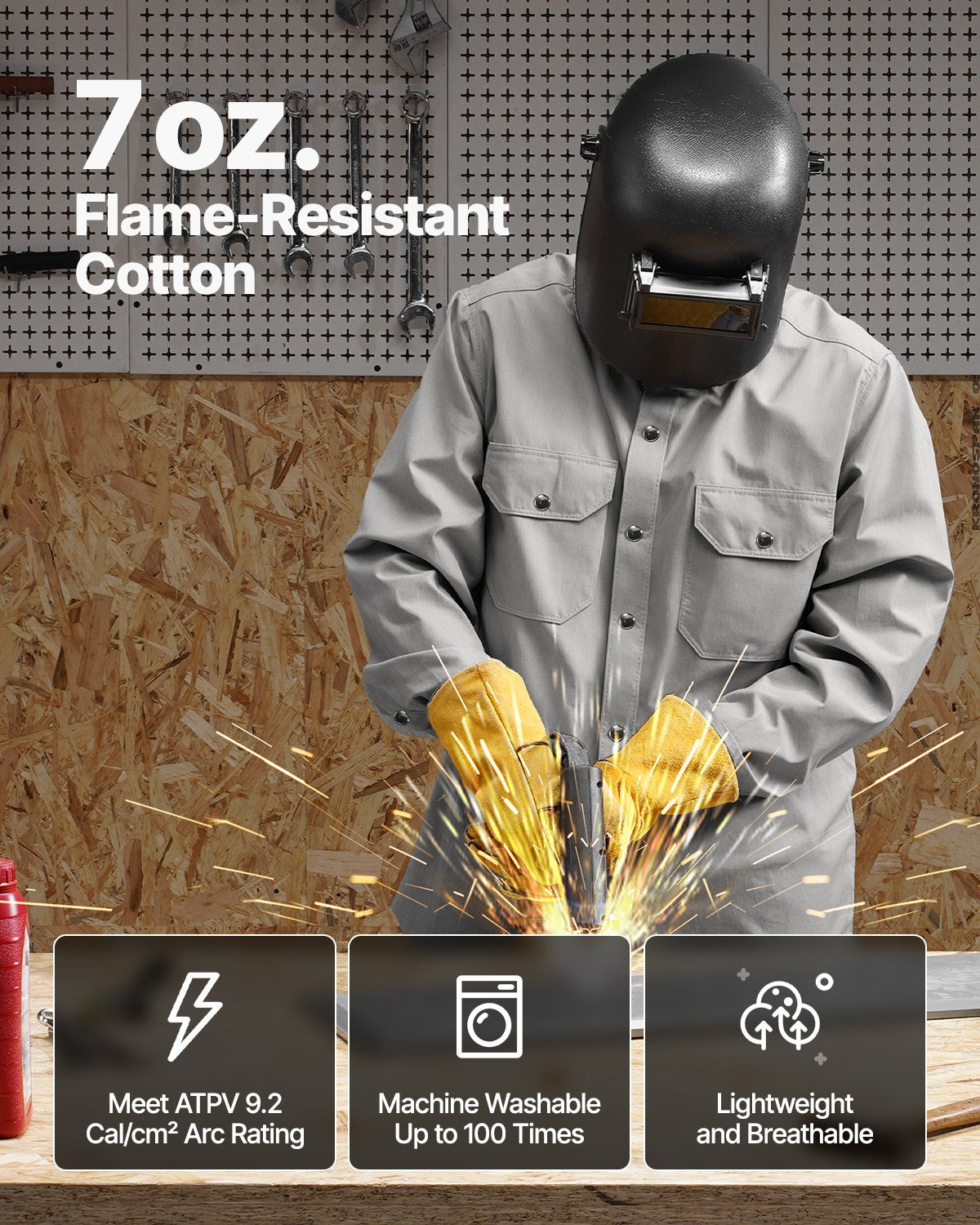 VEVOR Flame-Resistant Welding Jacket 7oz FR Cotton Welding Safety Jacket M Size 