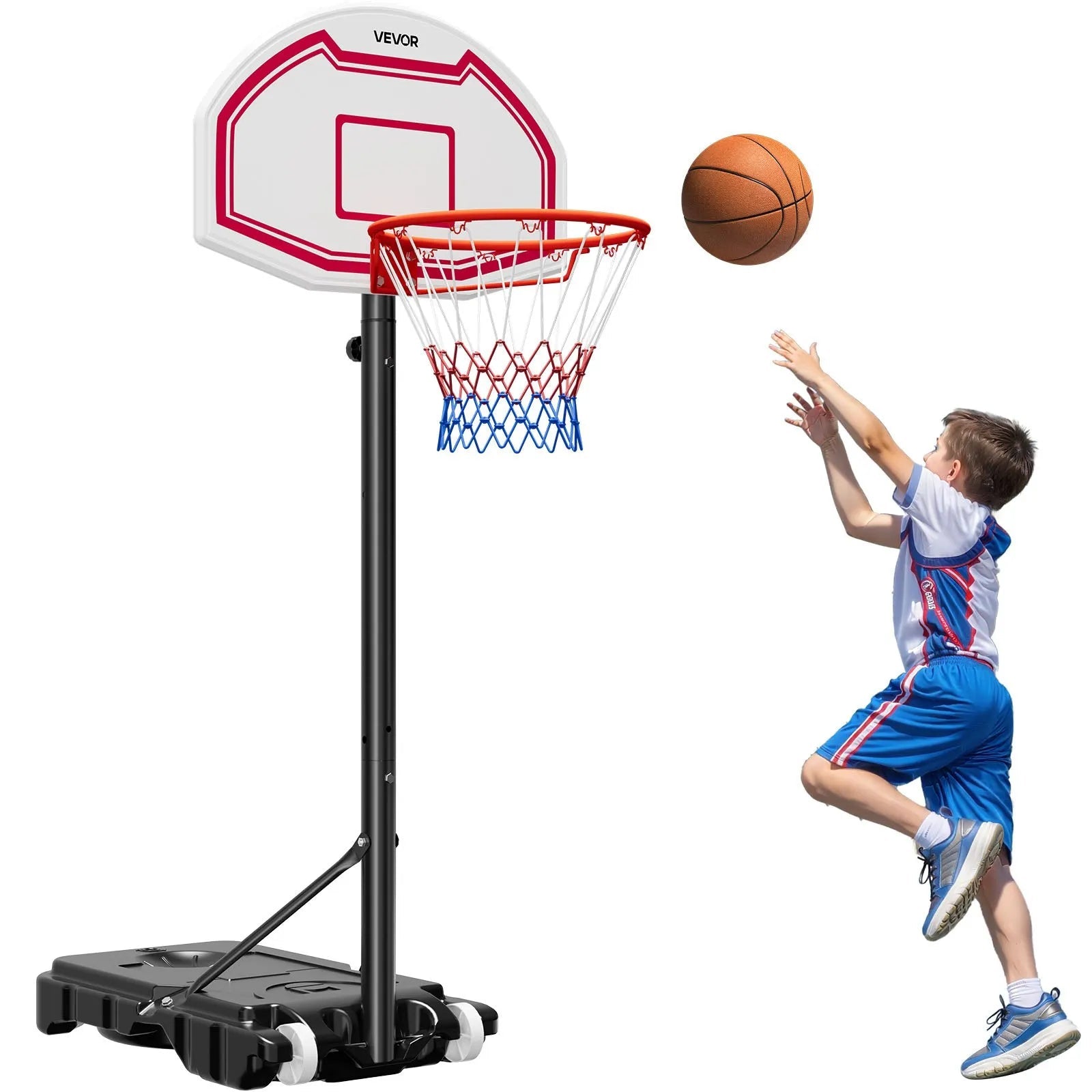 VEVOR Portable Basketball Stand, 5.2 to 6.9 ft Height Adjustment Basketball Hoop & Goal, Kids Adjustable Basketballs Hoop with Nylon Net & Rolling Wheels, Portable Backboard Set for Patios, Poolside 
