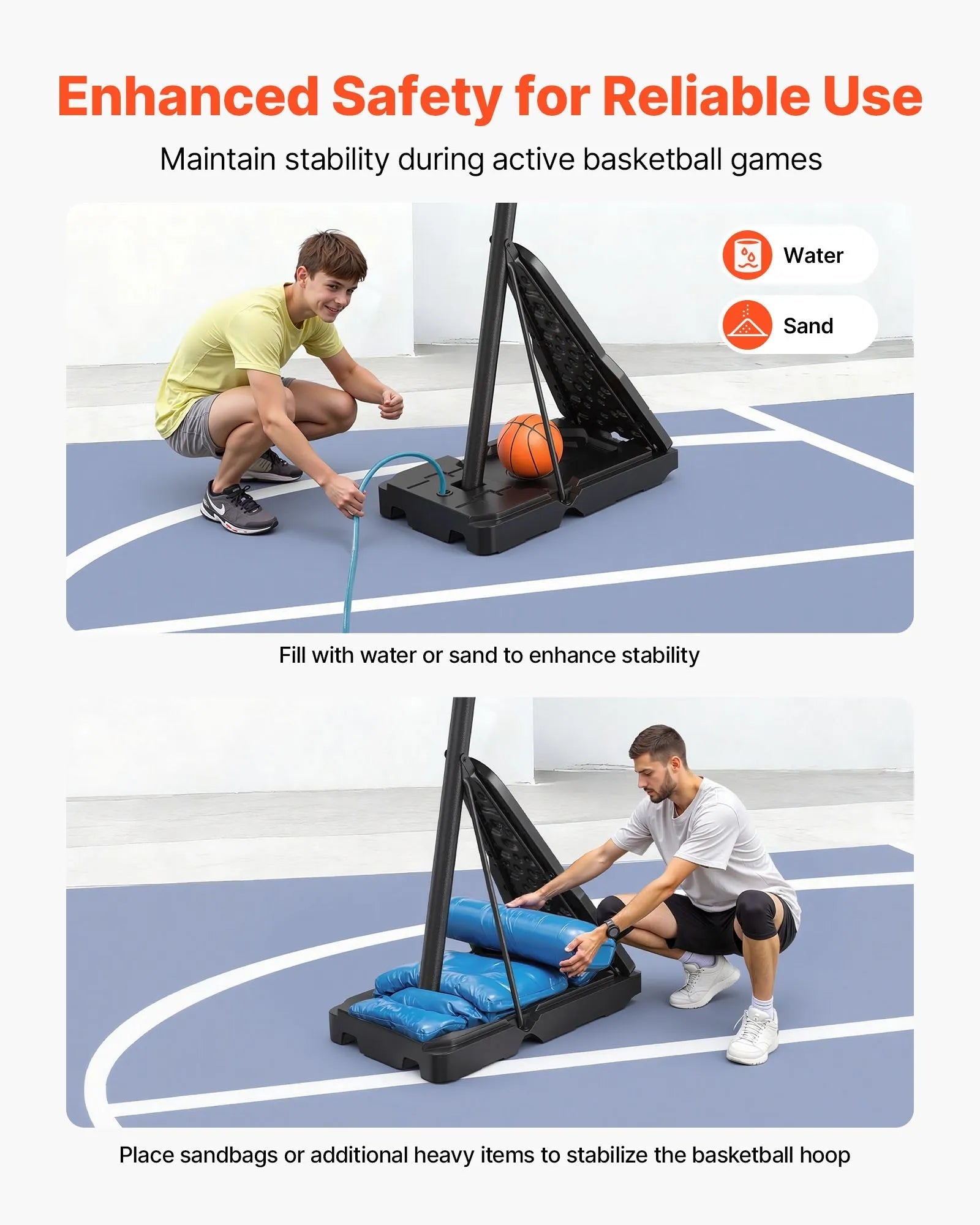 VEVOR Portable Basketball Stand, 8.04 to 10 ft Height Adjustment Basketball Hoop & Goal, Basketballs Hoop Outdoor with 44 inch PC Backboard for Kids, Adults in Schools, Parks, Indoor & Outdoor Use 