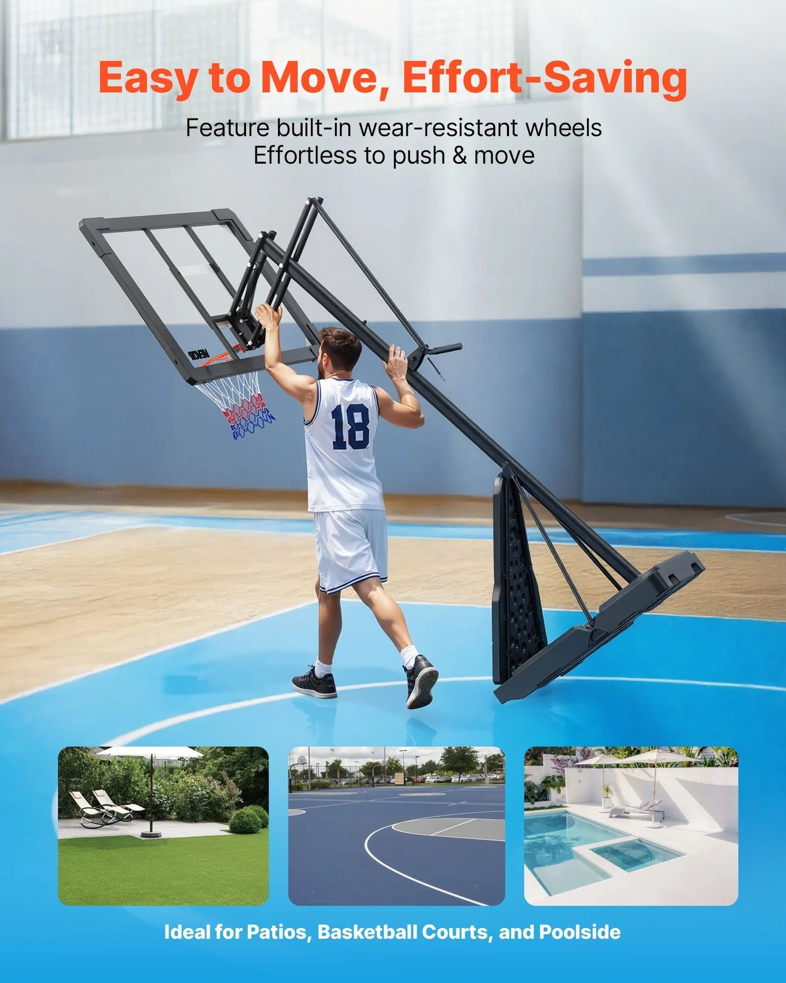 VEVOR Portable Basketball Stand, 8.04 to 10 ft Height Adjustment Basketball Hoop & Goal, Basketballs Hoop Outdoor with 44 inch PC Backboard for Kids, Adults in Schools, Parks, Indoor & Outdoor Use 