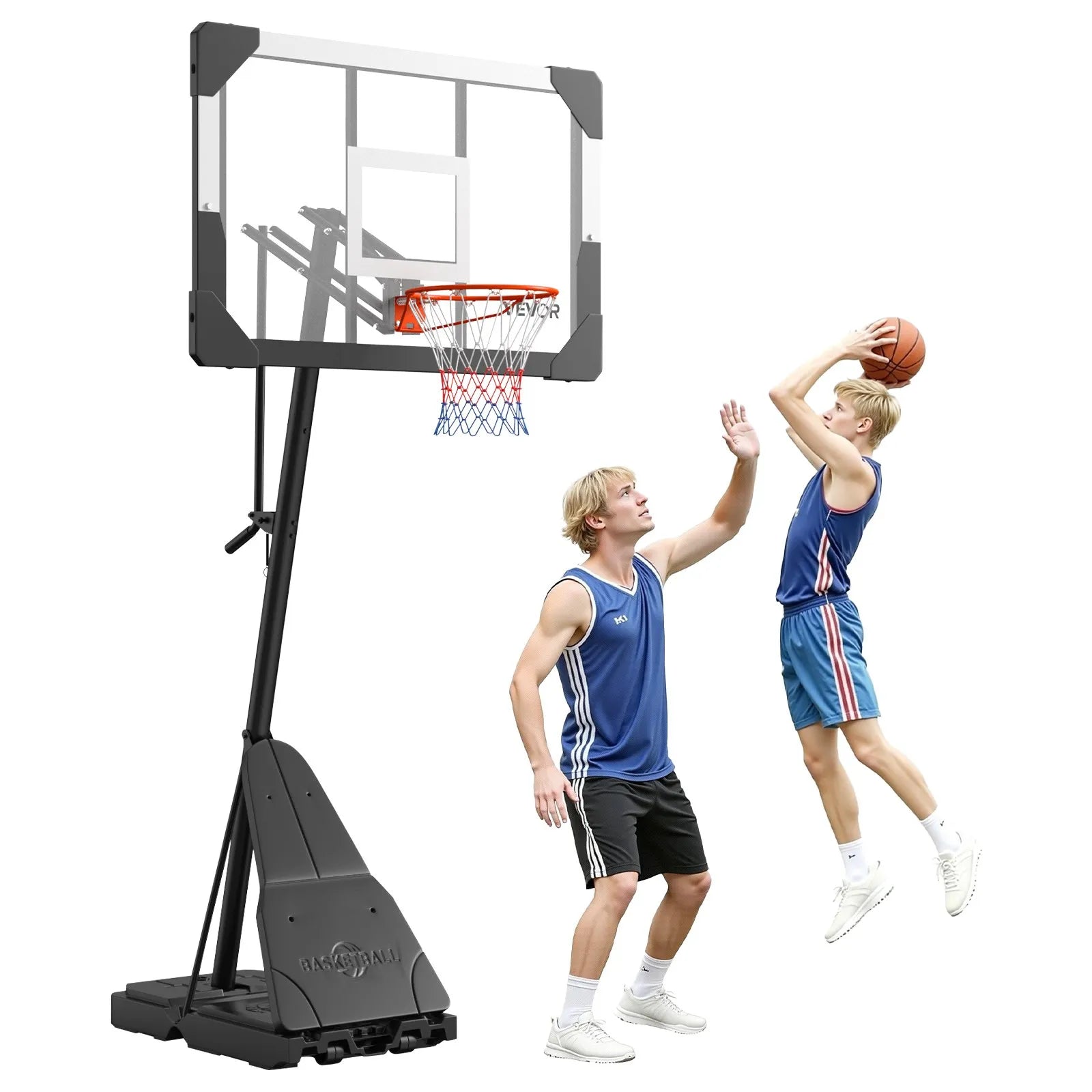 VEVOR Portable Basketball Stand, 8.04 to 10 ft Height Adjustment Basketball Hoop & Goal, Basketballs Hoop Outdoor with 44 inch PC Backboard for Kids, Adults in Schools, Parks, Indoor & Outdoor Use 