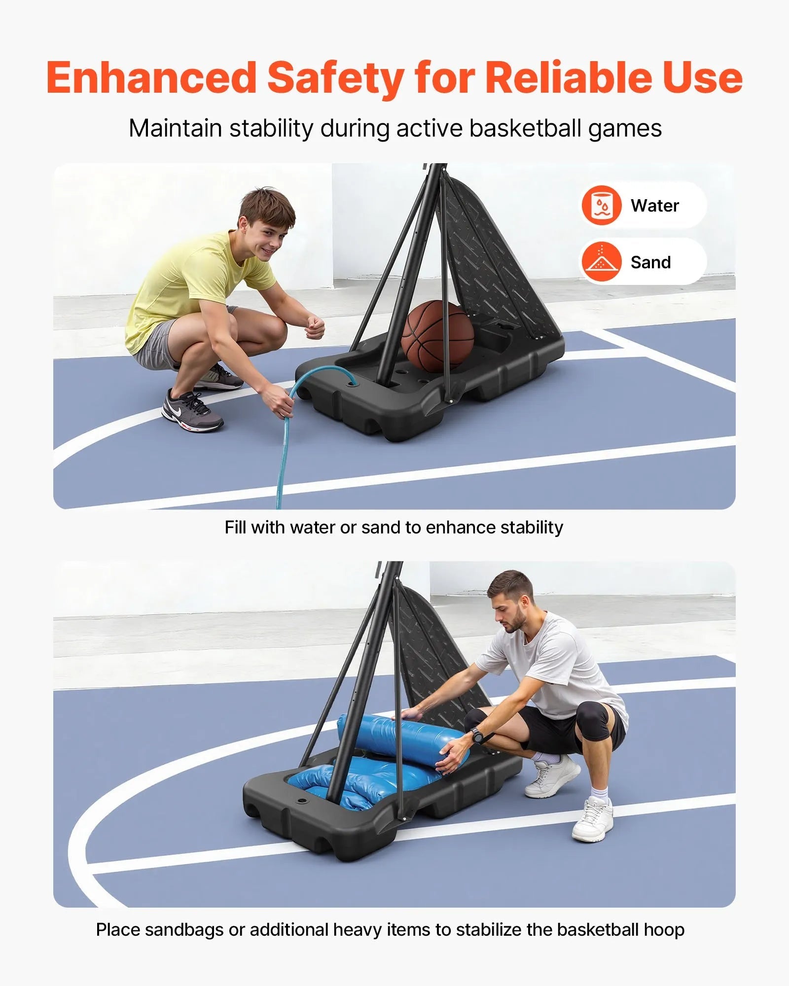 VEVOR Portable Basketball Stand, 10 ft Height Adjustment Basketball Hoop & Goal, Basketballs Hoop Outdoor with 48 inch PC Backboard for Kids, Adults in Schools, Parks, Indoor & Outdoor Use 