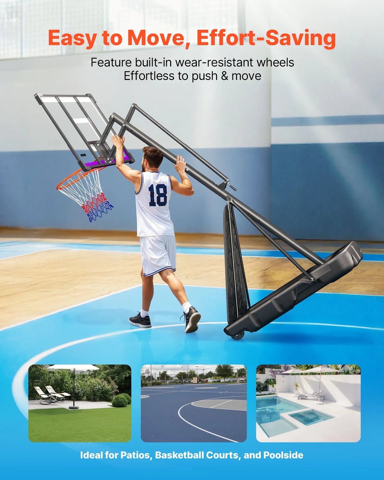 VEVOR Portable Basketball Stand, 10 ft Height Adjustment Basketball Hoop & Goal, Basketballs Hoop Outdoor with 48 inch PC Backboard for Kids, Adults in Schools, Parks, Indoor & Outdoor Use 