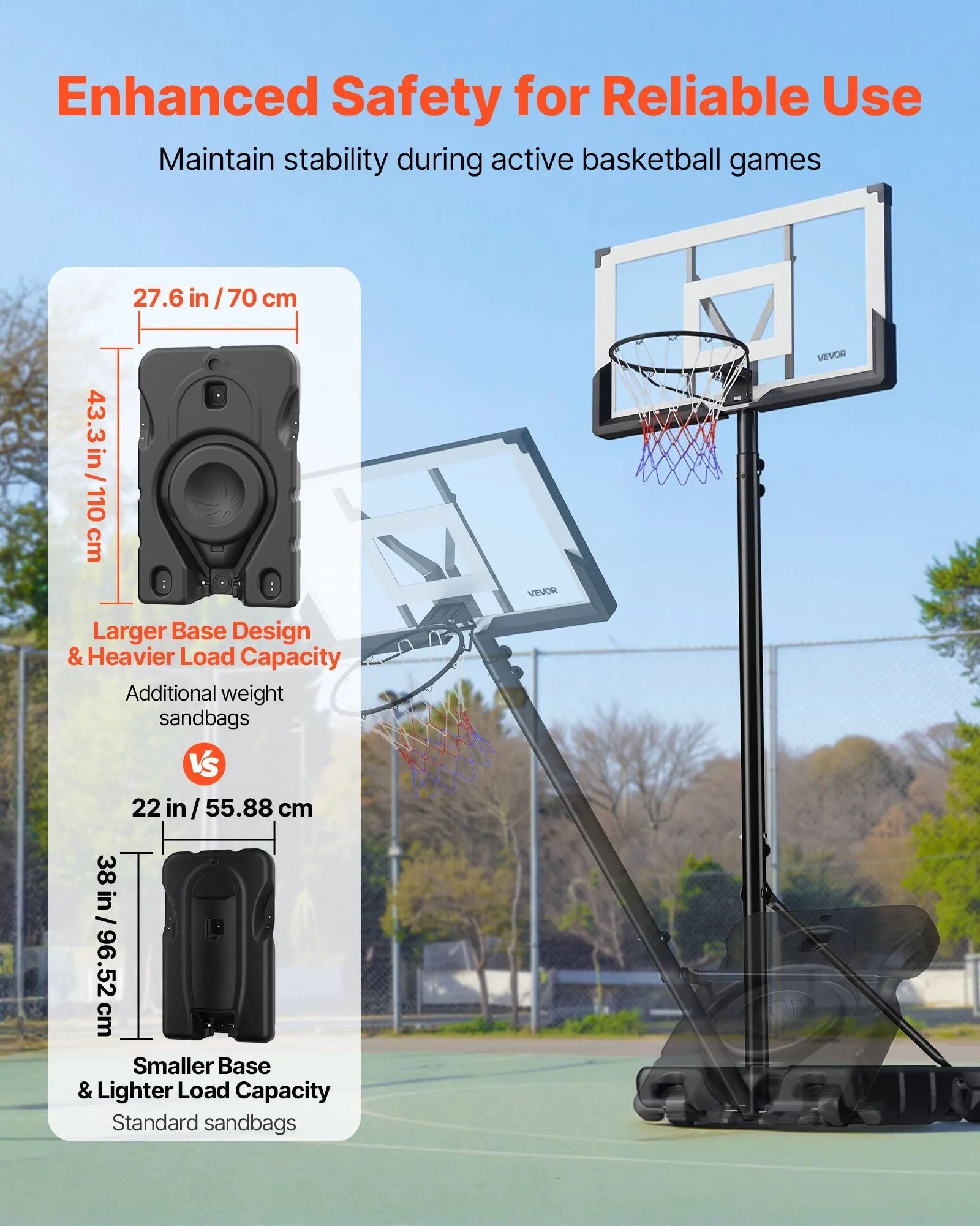 VEVOR Portable Basketball Stand, 10 ft Height Adjustment Basketball Hoop & Goal, Portable Basketballs Hoop with 48 inch PC Backboard & Wheels for Kids, Teens, Adults in Driveways, Pools, Schools 