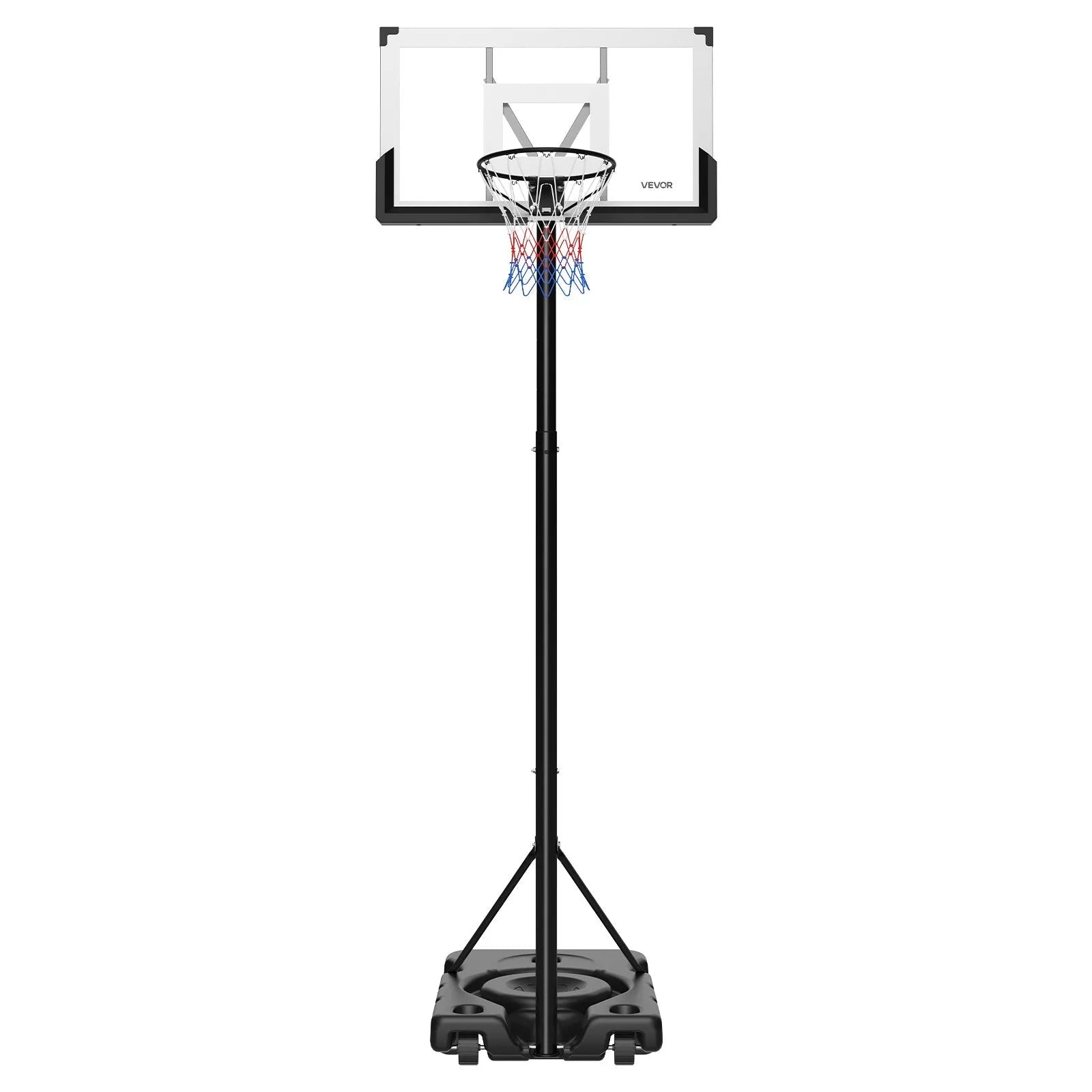 VEVOR Portable Basketball Stand, 10 ft Height Adjustment Basketball Hoop & Goal, Portable Basketballs Hoop with 48 inch PC Backboard & Wheels for Kids, Teens, Adults in Driveways, Pools, Schools 