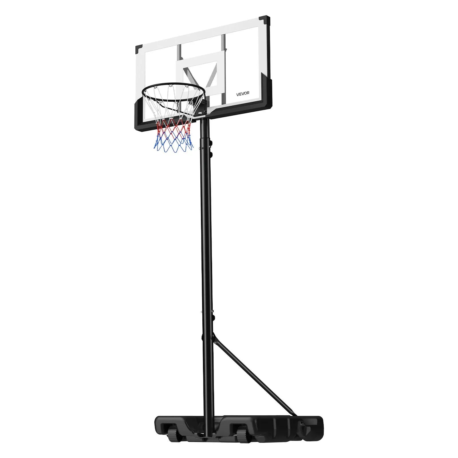 VEVOR Portable Basketball Stand, 10 ft Height Adjustment Basketball Hoop & Goal, Portable Basketballs Hoop with 48 inch PC Backboard & Wheels for Kids, Teens, Adults in Driveways, Pools, Schools 