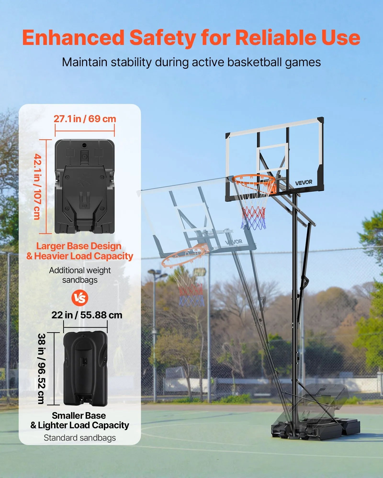 VEVOR Portable Basketball Stand, 5.25 to 10 ft Height Adjustment Basketball Hoop & Goal, Portable Basketballs Hoop with 48 inch PC Backboard & Wheels for Kids, Teens, Adults in Driveways, Pools 