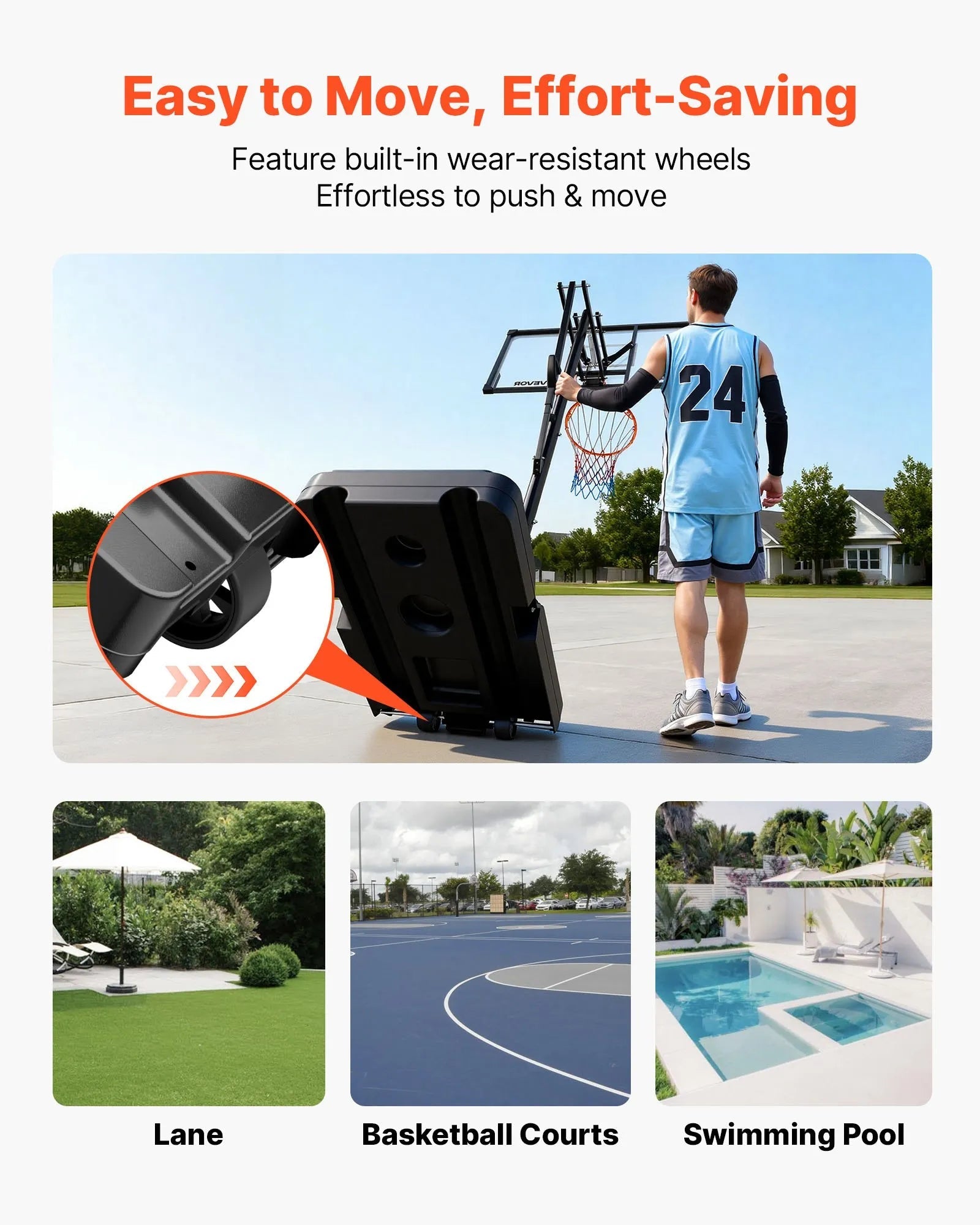 VEVOR Portable Basketball Stand, 5.25 to 10 ft Height Adjustment Basketball Hoop & Goal, Portable Basketballs Hoop with 48 inch PC Backboard & Wheels for Kids, Teens, Adults in Driveways, Pools 