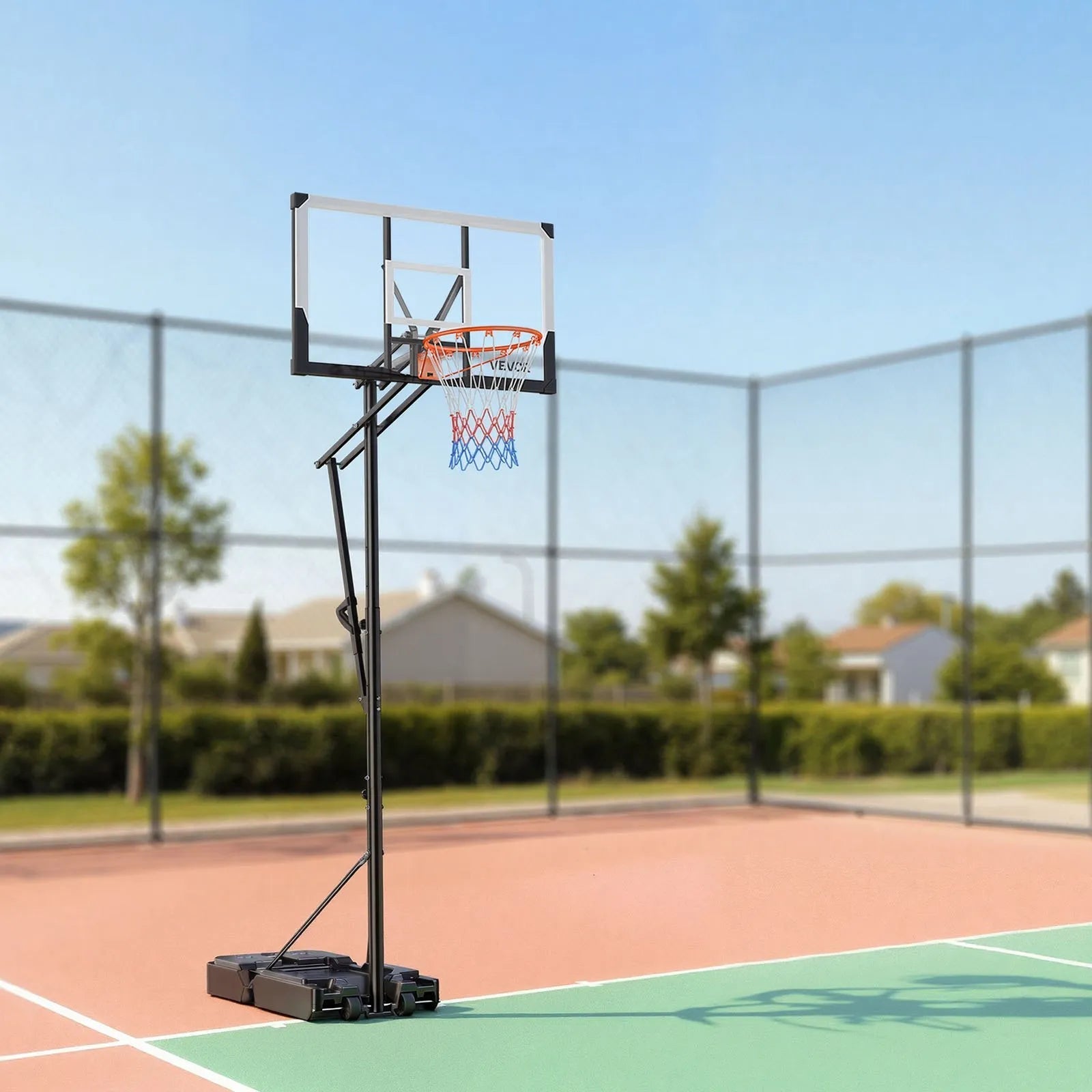 VEVOR Portable Basketball Stand, 5.25 to 10 ft Height Adjustment Basketball Hoop & Goal, Portable Basketballs Hoop with 48 inch PC Backboard & Wheels for Kids, Teens, Adults in Driveways, Pools 