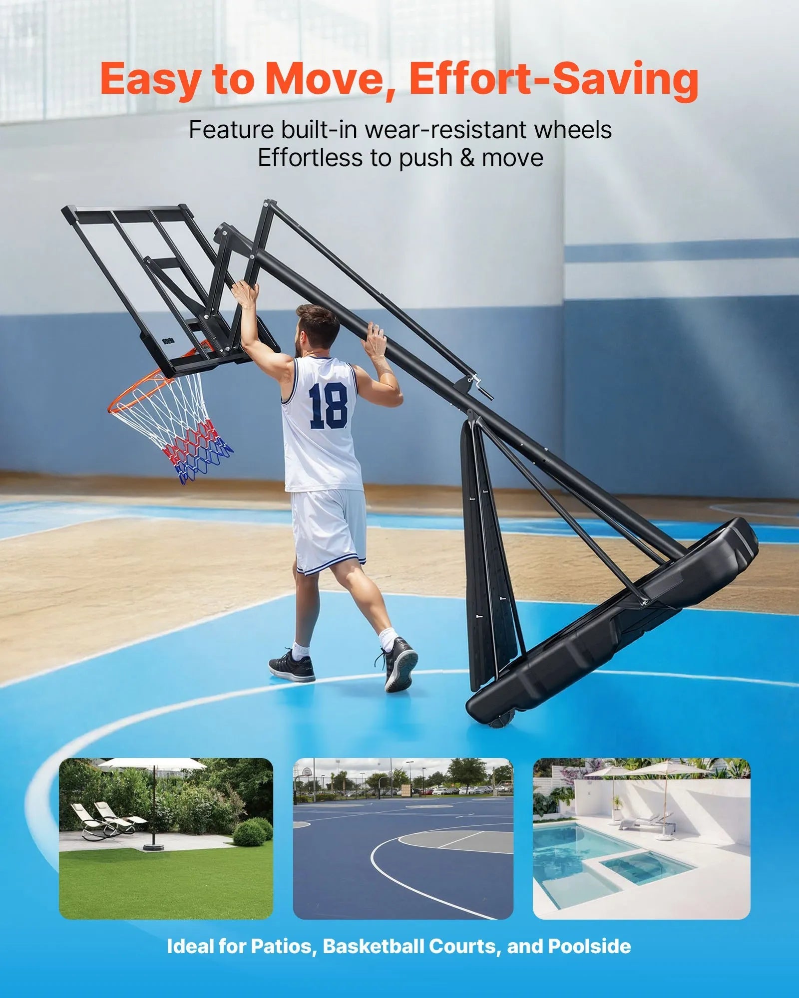 VEVOR Portable Basketball Stand, 10 ft Height Adjustment Basketball Hoop & Goal, Basketballs Hoop Outdoor with 50 inch PC Backboard for Kids, Adults in Schools, Parks, Indoor & Outdoor Use 