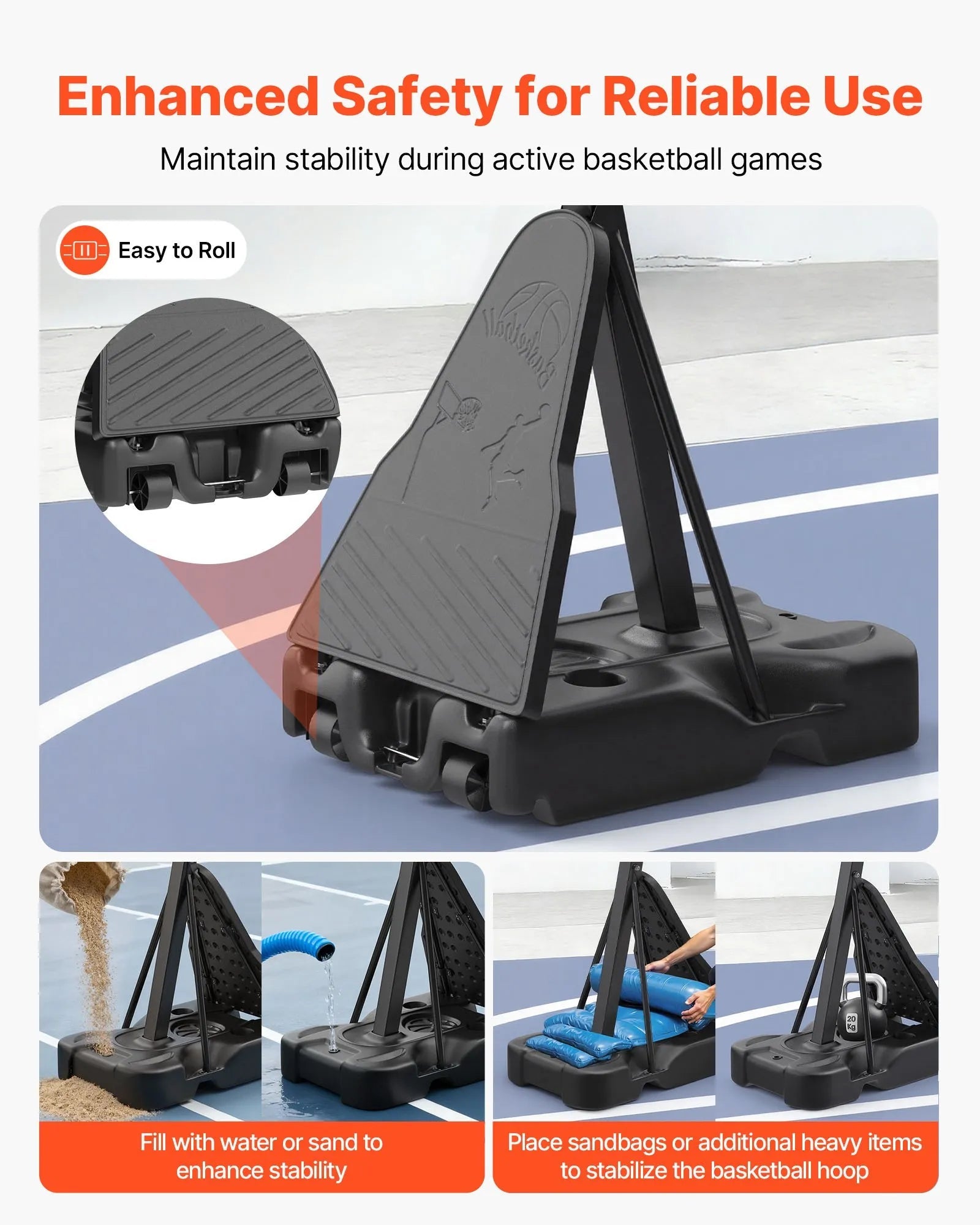 VEVOR Portable Basketball Stand, 7.55 to 10 ft Height Adjustment Basketball Hoop & Goal, Basketballs Hoop Outdoor with 54 inch PC Backboard for Kids, Adults in Schools, Parks, Forward-Tilting Design 