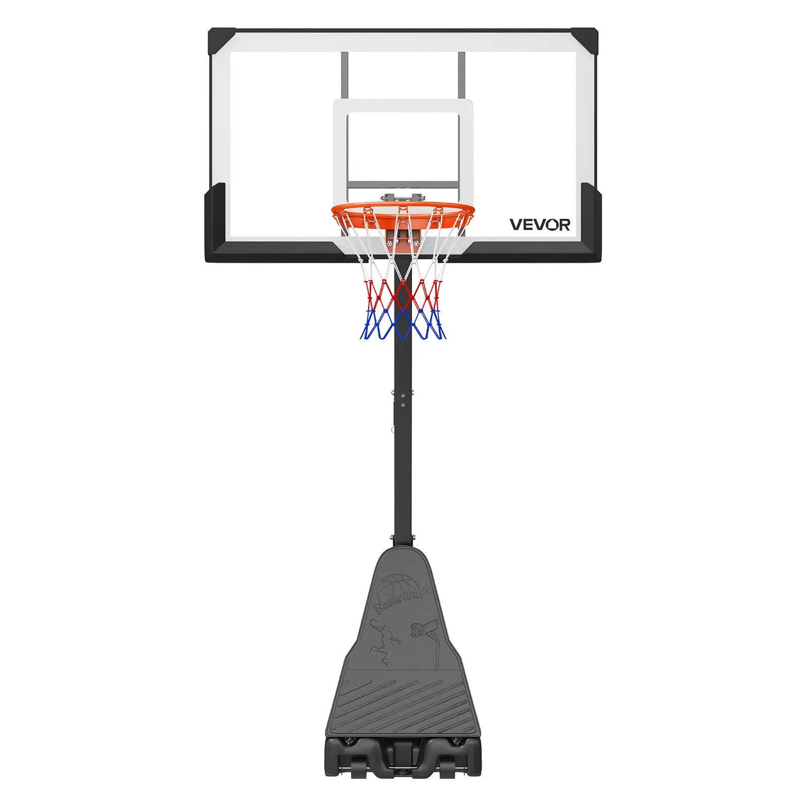 VEVOR Portable Basketball Stand, 7.55 to 10 ft Height Adjustment Basketball Hoop & Goal, Basketballs Hoop Outdoor with 54 inch PC Backboard for Kids, Adults in Schools, Parks, Forward-Tilting Design 