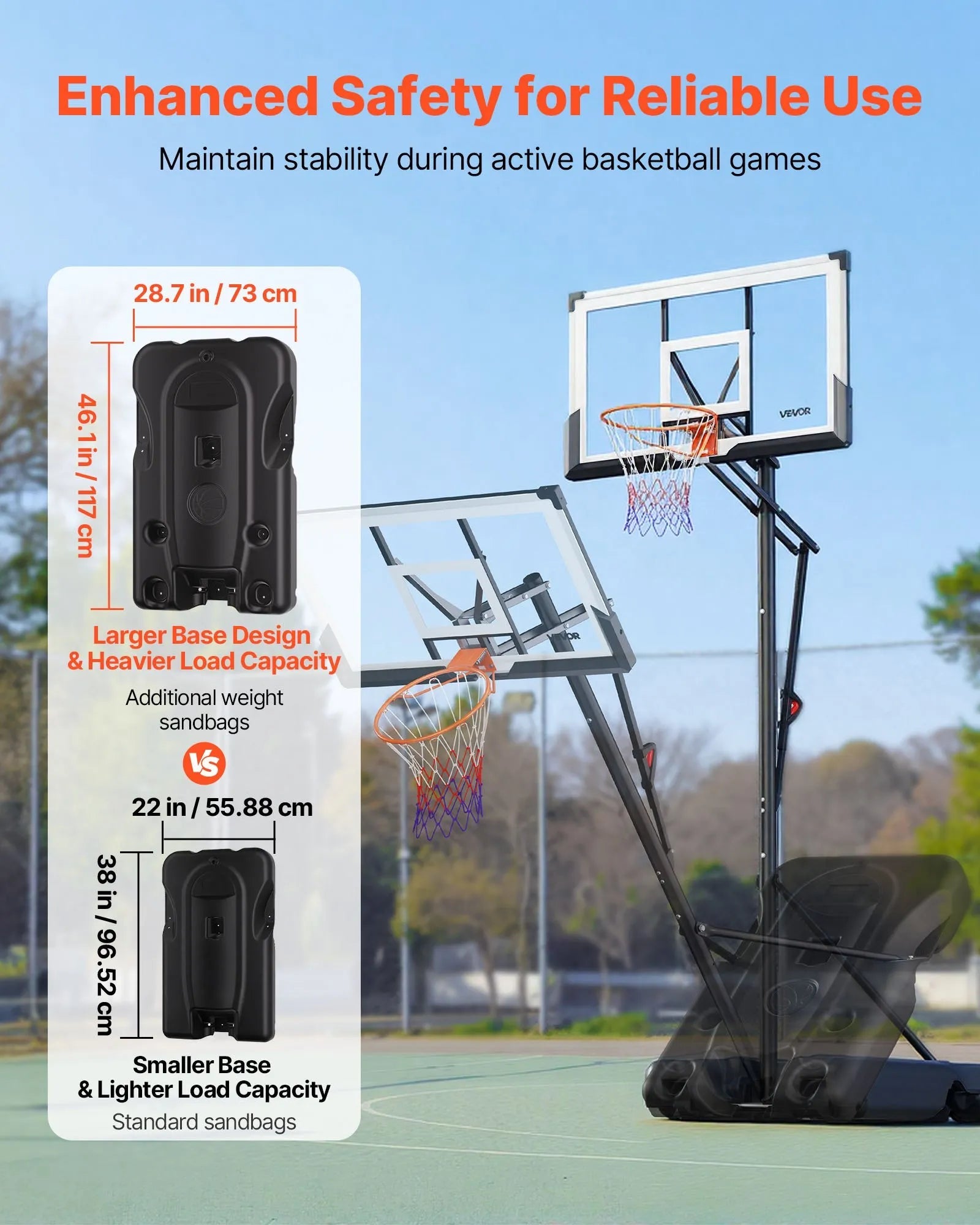 VEVOR Portable Basketball Stand, 10 ft Height Adjustment Basketball Hoop & Goal, Portable Basketballs Hoop with 54 inch PC Backboard & Wheels for Kids, Teens, Adults in Driveways, Pools, Schools 