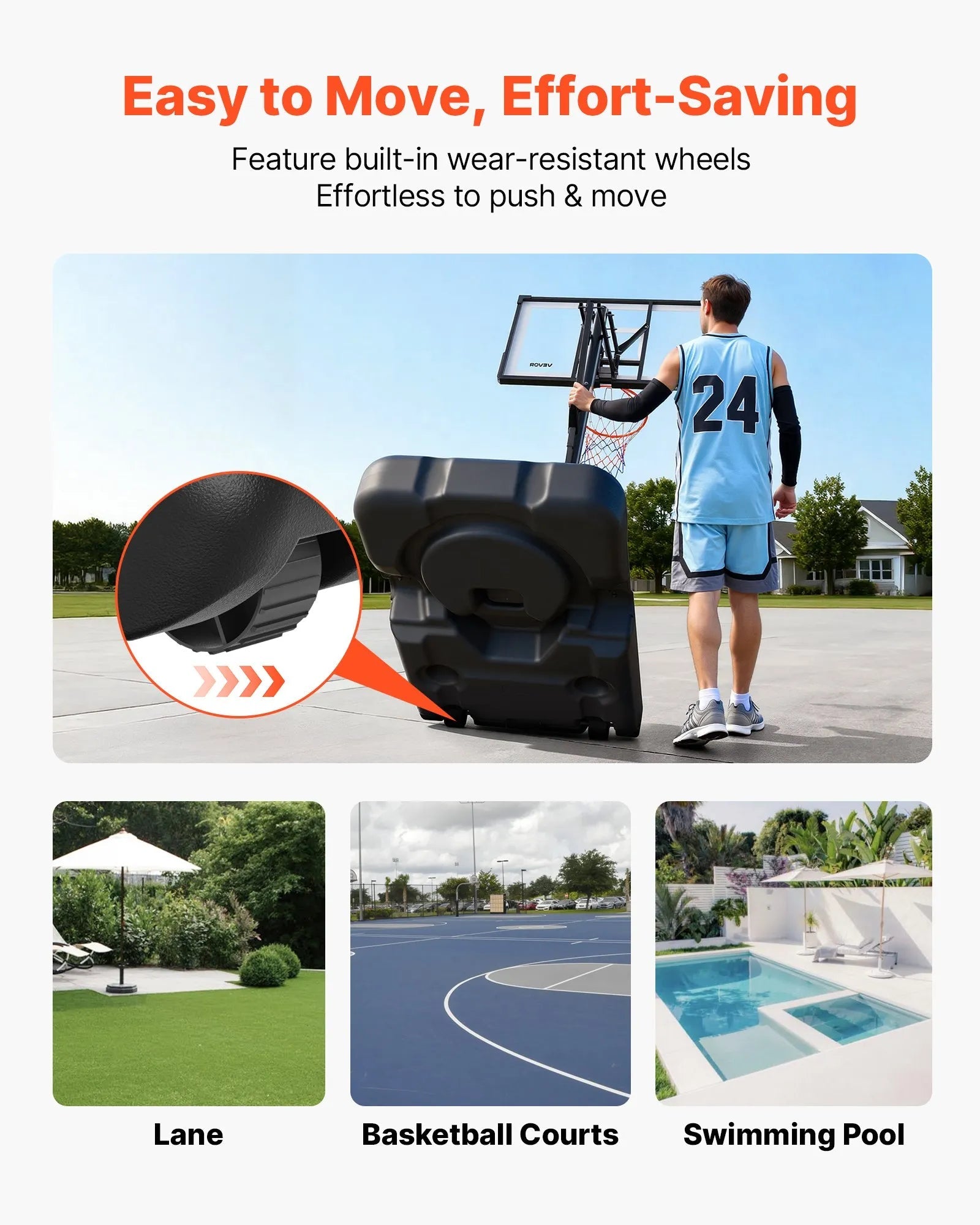 VEVOR Portable Basketball Stand, 10 ft Height Adjustment Basketball Hoop & Goal, Portable Basketballs Hoop with 54 inch PC Backboard & Wheels for Kids, Teens, Adults in Driveways, Pools, Schools 