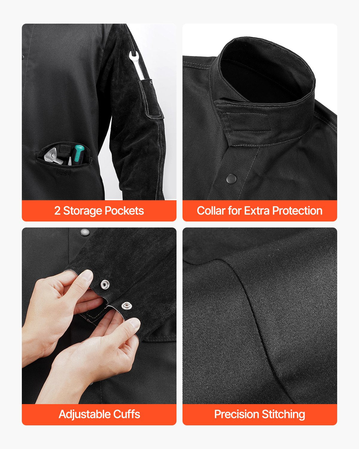 VEVOR FR Welding Jacket M Size Heavy Duty Cowhide Leather & 9oz FR Cotton 