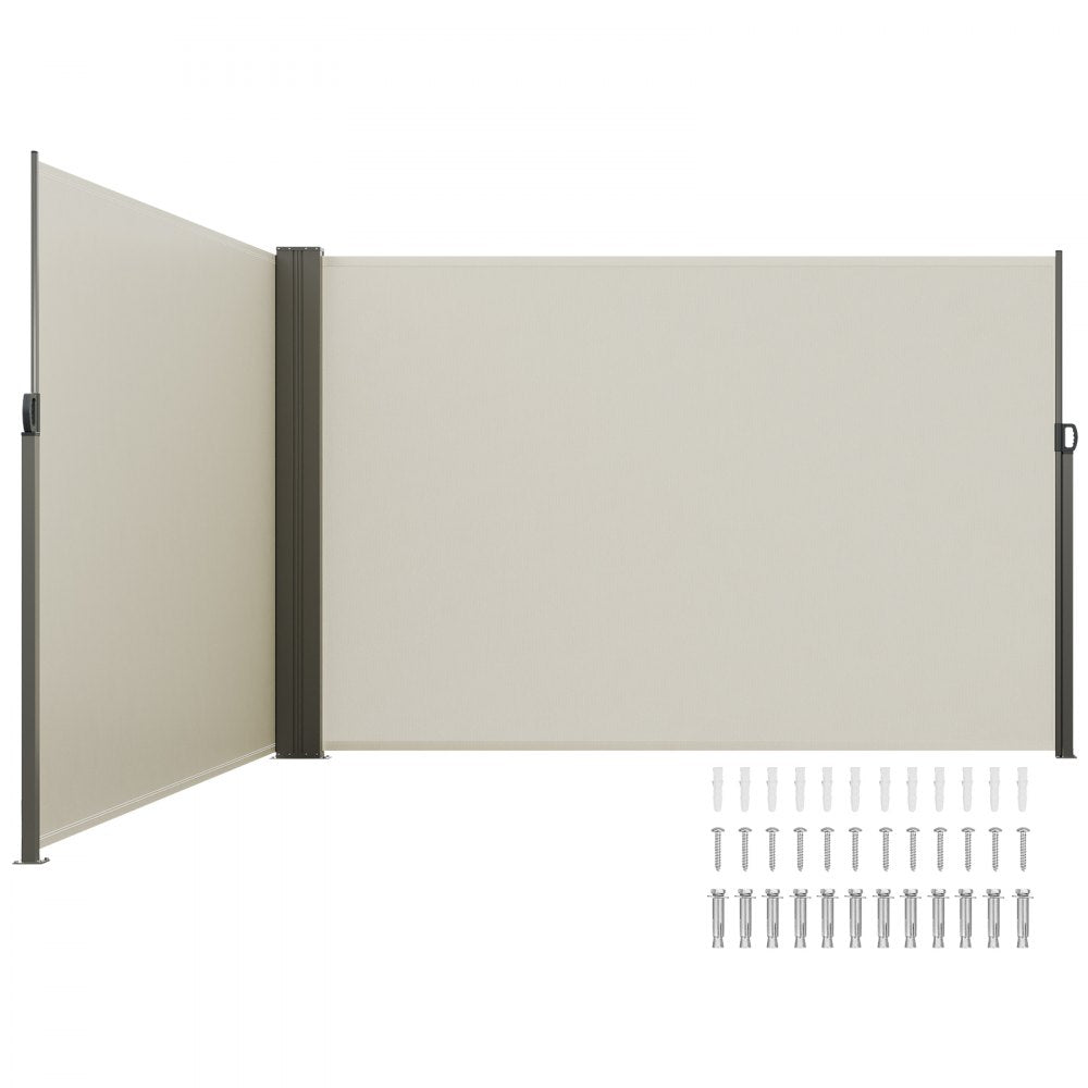 VEVOR Retractable Side Awning, 79''x 236'' Outdoor Privacy Screen, 180g Polyester Water-proof Retractable Patio Screen, UV 30+ Room Divider Wind Screen for Patio, Backyard, Balcony, Beige 