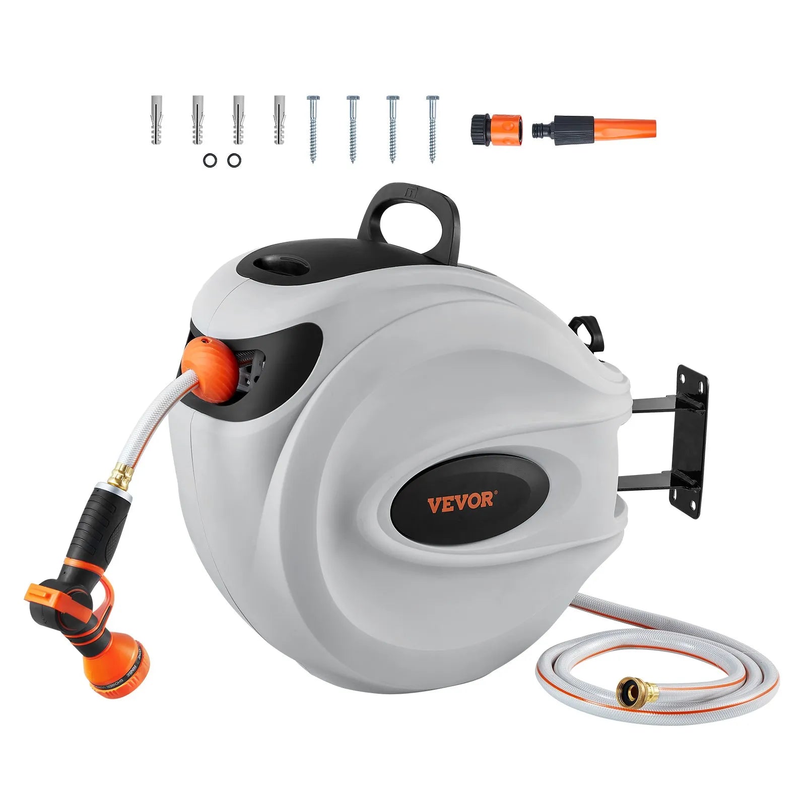 VEVOR Retractable Hose Reel Water Hose Reel 100'x1/2" 180° Swivel Wall-Mounted