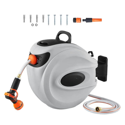 VEVOR Retractable Hose Reel Water Hose Reel 65'x5/8" 180° Swivel Wall-Mounted 
