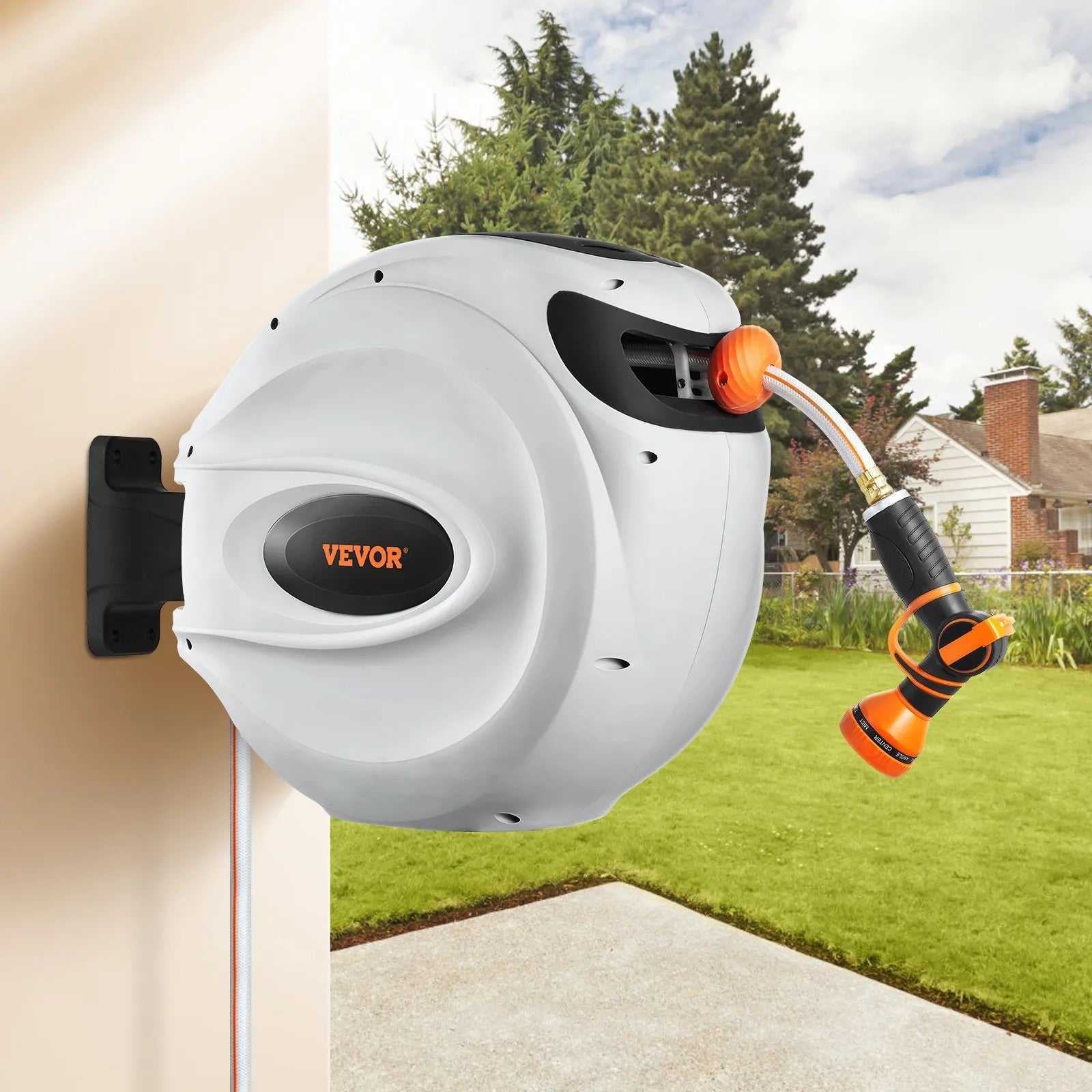 VEVOR Retractable Hose Reel Water Hose Reel 65'x5/8" 180° Swivel Wall-Mounted 