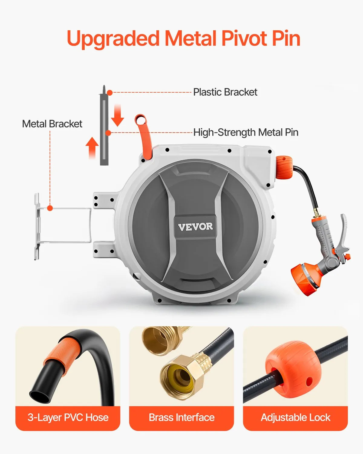 VEVOR Retractable Garden Hose Reel 1/2 in x 145 ft Wall Mounted Garden Hose Reel