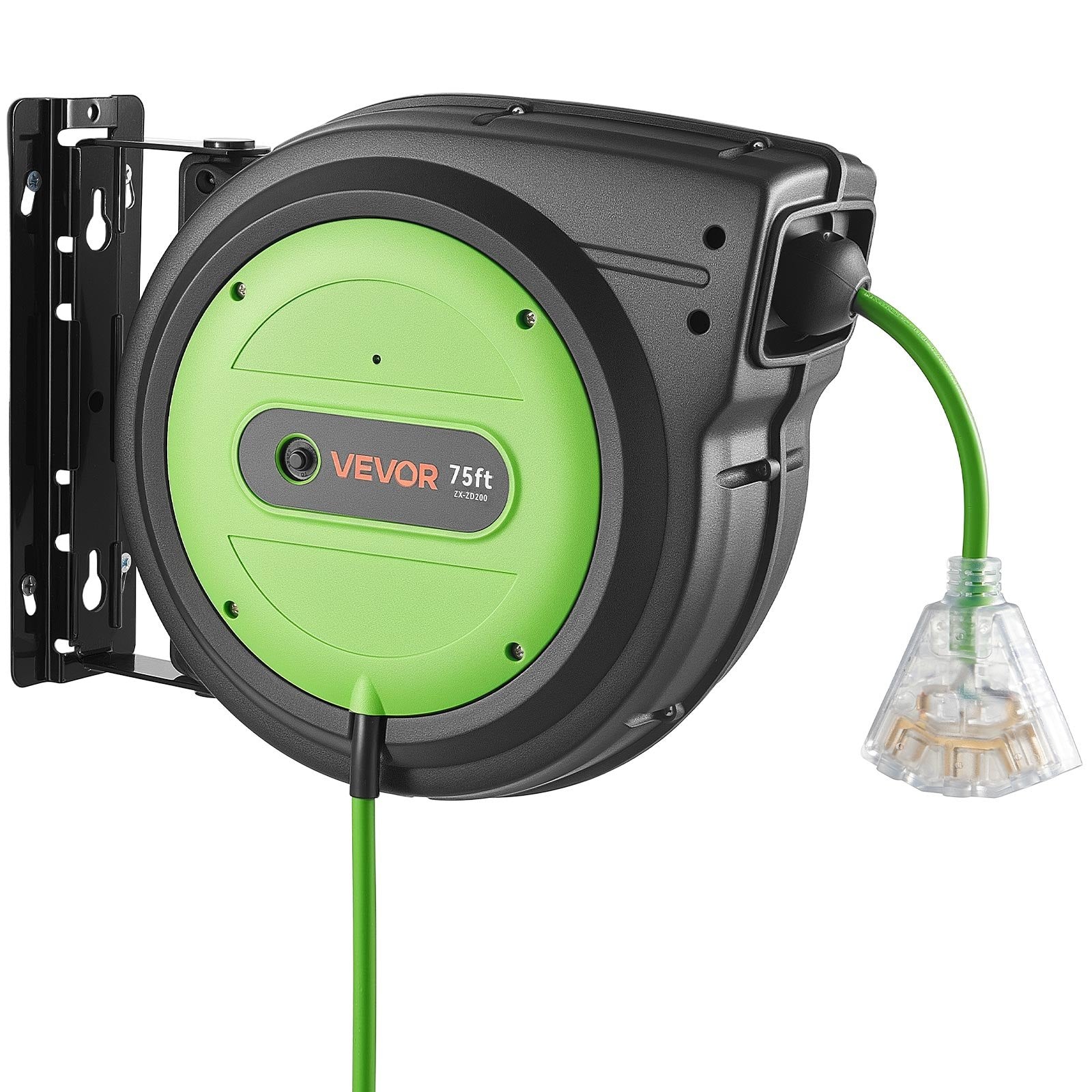 75FT Retractable Extension Cord Reel – 14/3 AWG Heavy-Duty Power Cord with 180° Swivel Mount