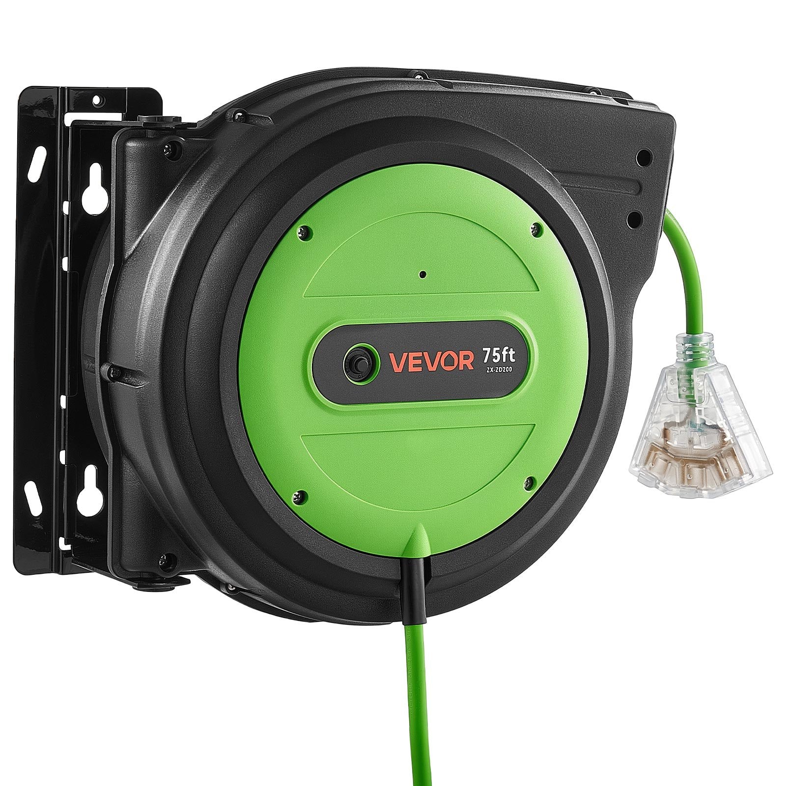 75FT Retractable Extension Cord Reel – 14/3 AWG Heavy-Duty Power Cord with 180° Swivel Mount