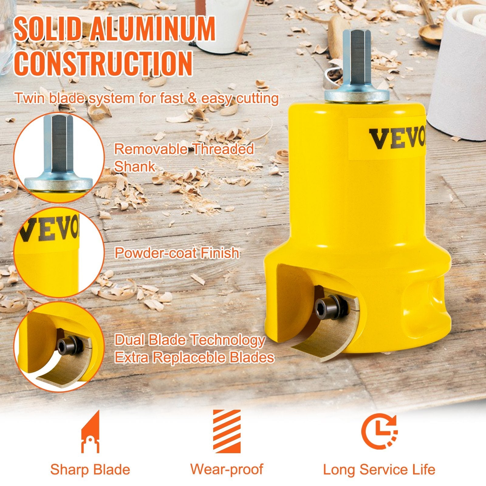 VEVOR Tenon Cutter, 1\"/25.4mm & 1.5\"/38mm & 2\"/50.8mm, with Dual Curved Blades & Button Screws Home Master Kit, Premium Aluminum & Steel Log Furniture Cutter, Commercial Starter’s Tool for Home DIY 