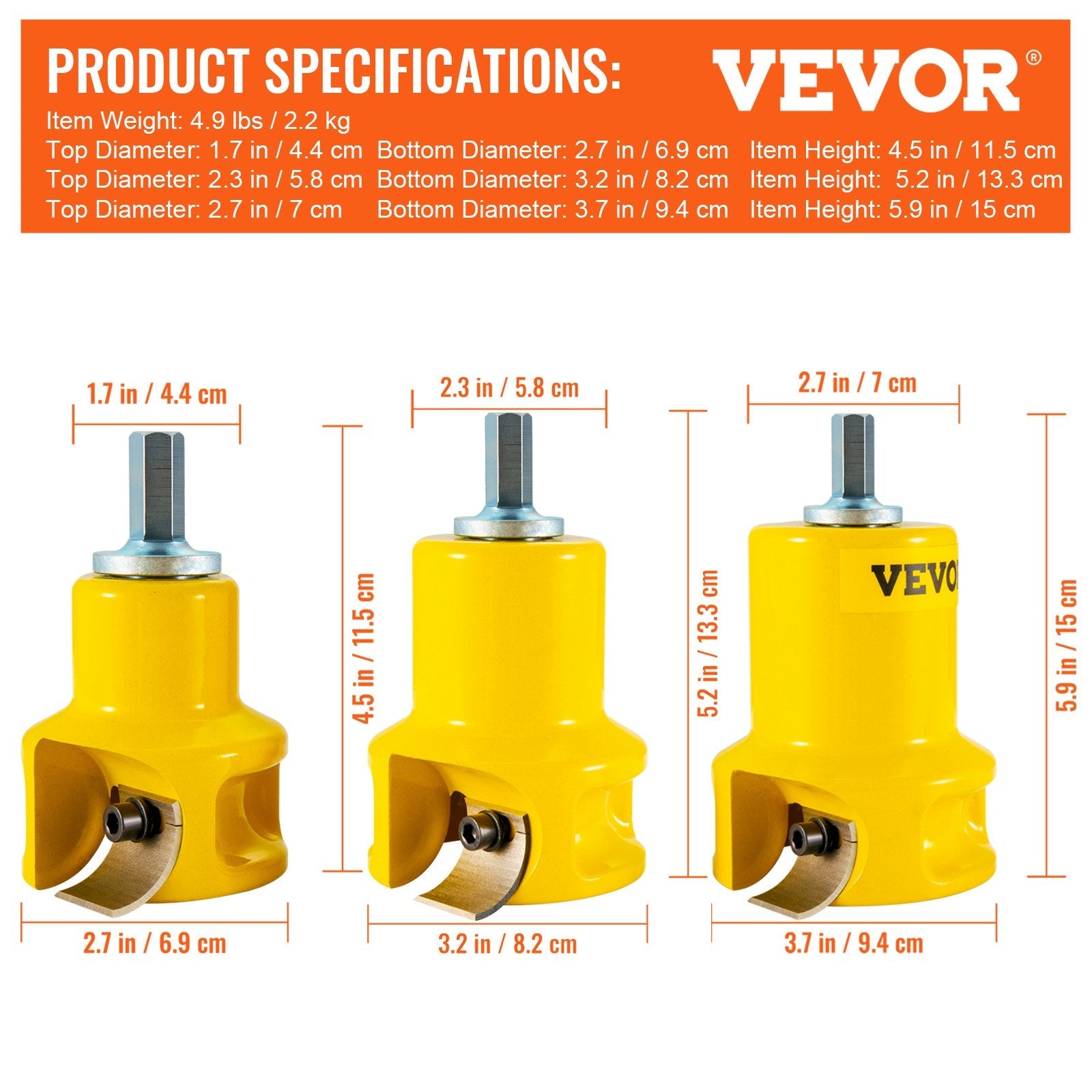 VEVOR Tenon Cutter, 1\"/25.4mm & 1.5\"/38mm & 2\"/50.8mm, with Dual Curved Blades & Button Screws Home Master Kit, Premium Aluminum & Steel Log Furniture Cutter, Commercial Starter’s Tool for Home DIY 