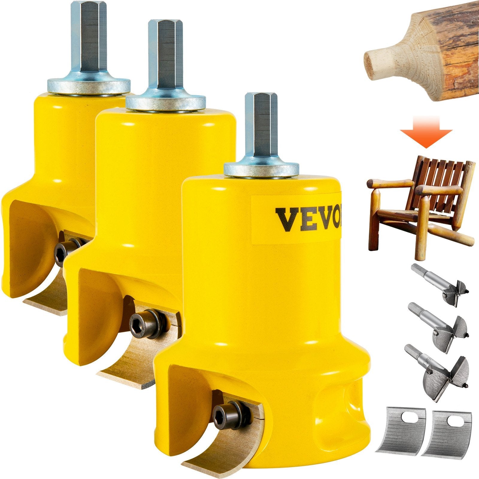 VEVOR Tenon Cutter, 1\"/25.4mm & 1.5\"/38mm & 2\"/50.8mm, with Dual Curved Blades & Button Screws Home Master Kit, Premium Aluminum & Steel Log Furniture Cutter, Commercial Starter’s Tool for Home DIY 