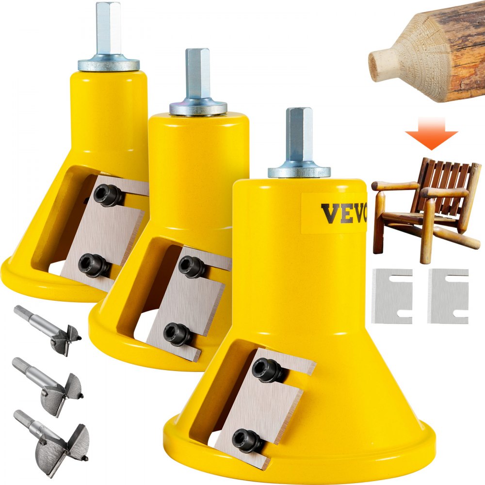 VEVOR Tenon Cutter, 1\"/25.4mm & 1.5\"/38mm & 2\"/50.8mm, with Dual Straight Blades & Button Screws Home Master Kit, Premium Aluminum & Steel Log Furniture Cutter, Commercial Starter’s Tool 